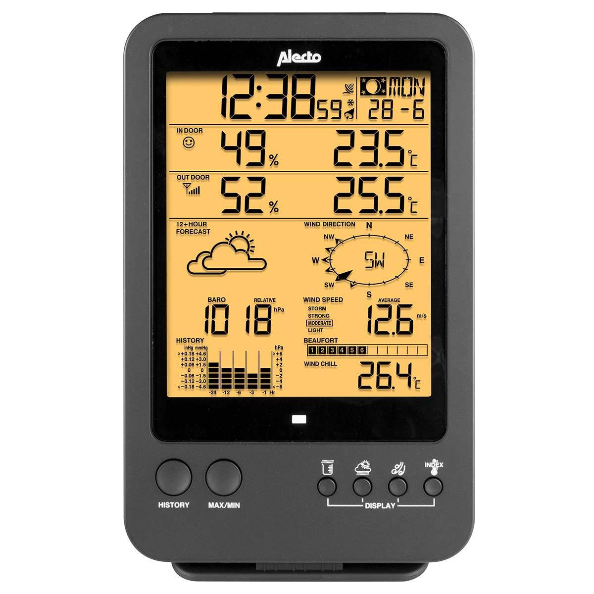 Alecto Weather Station Indoor and Outdoor Temperature, Forcast, Wind, Humidity, Rain & More with Outside Wireless sensor | Black