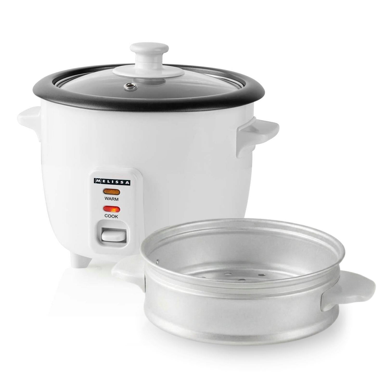 MELISSA 0.6L Rice Cooker & Steamer with Keep-Warm Function, 300W, for 1-2 People, Quick Preparation Without Burning, Non-Stick Coating incl. Steamer Insert