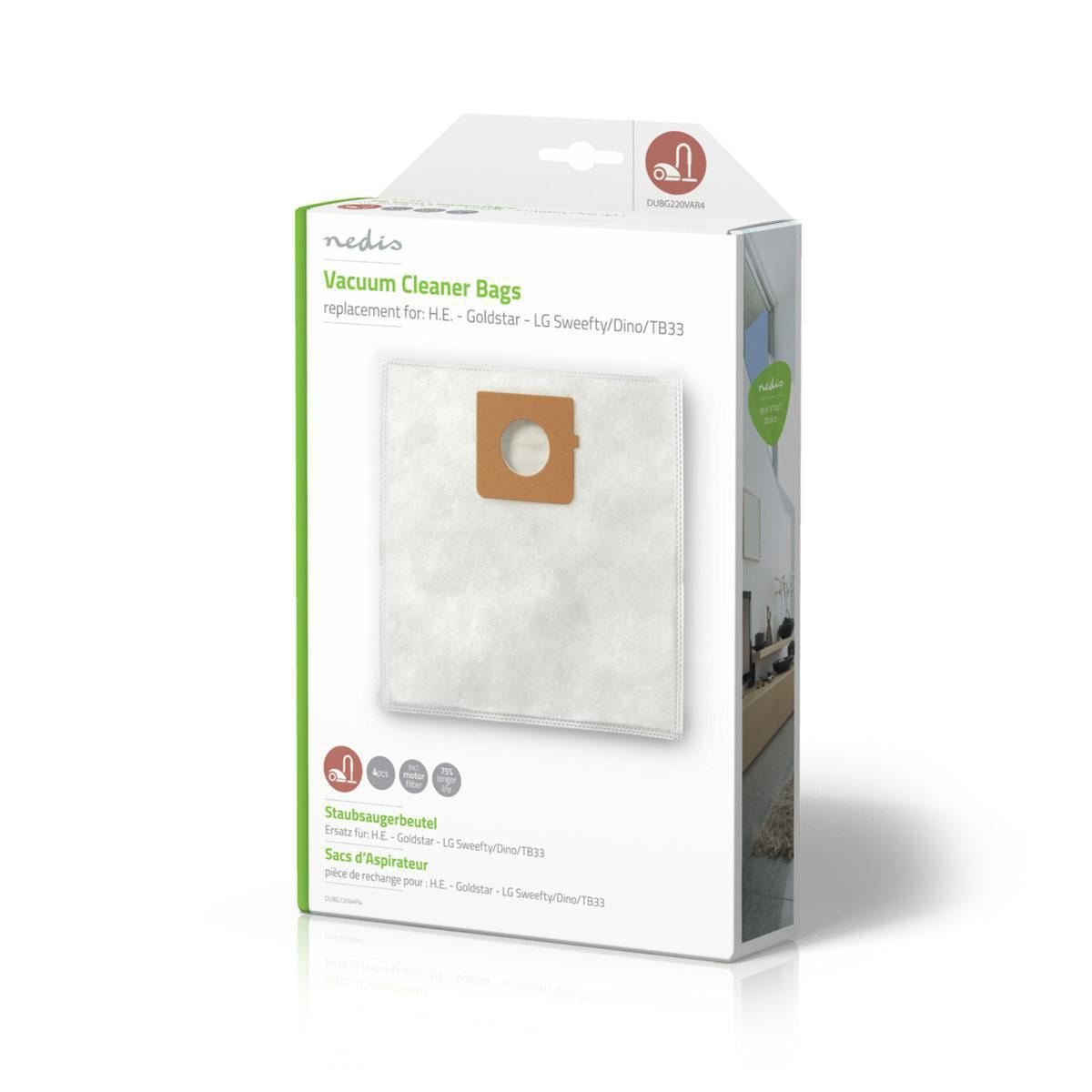 Nedis Vacuum Cleaner Bag | 4 pcs | Synthetic | Most sold for: H.E. - Goldstar - LG Sweefty/Dino/TB33 | White