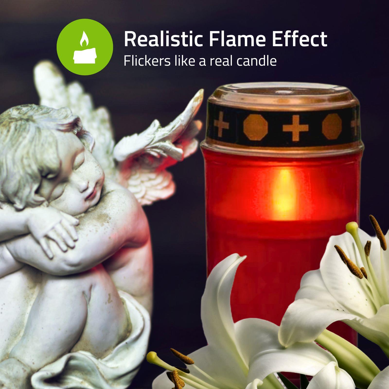 Nedis LED Grave Candle Light with Realistic Flickering Flame Effect, Battery Powered, Water Resistant, 6 Hours On / 18 Hours Off Timer - Red