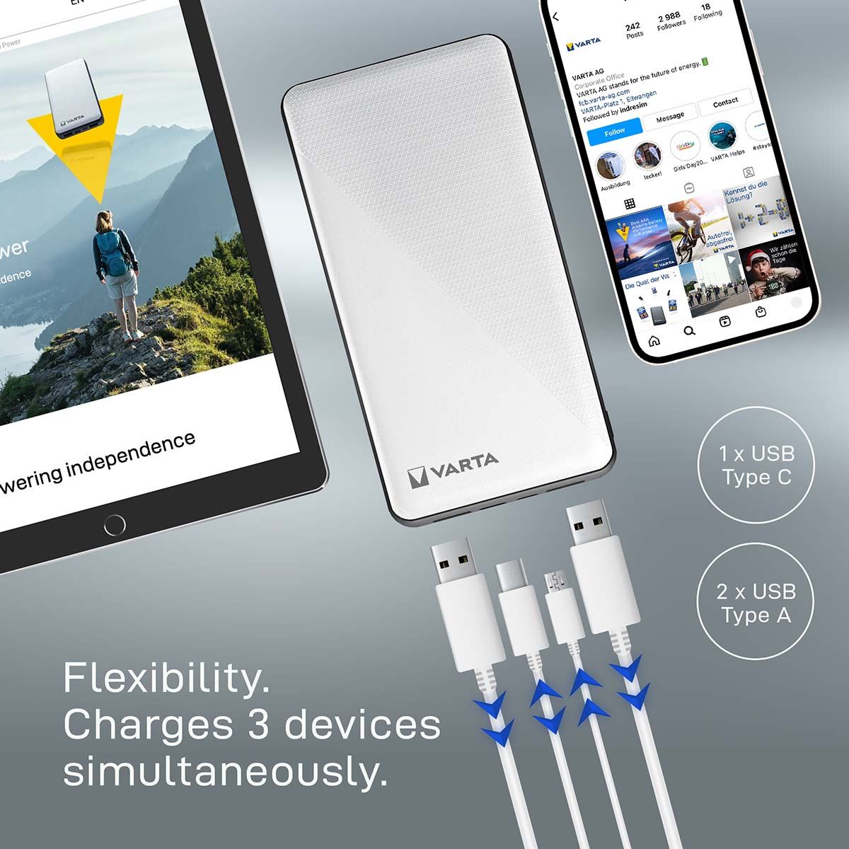 Varta Powerbank Energy | 20000 mAh | Output connection: 2x USB-A / 1x USB-C™