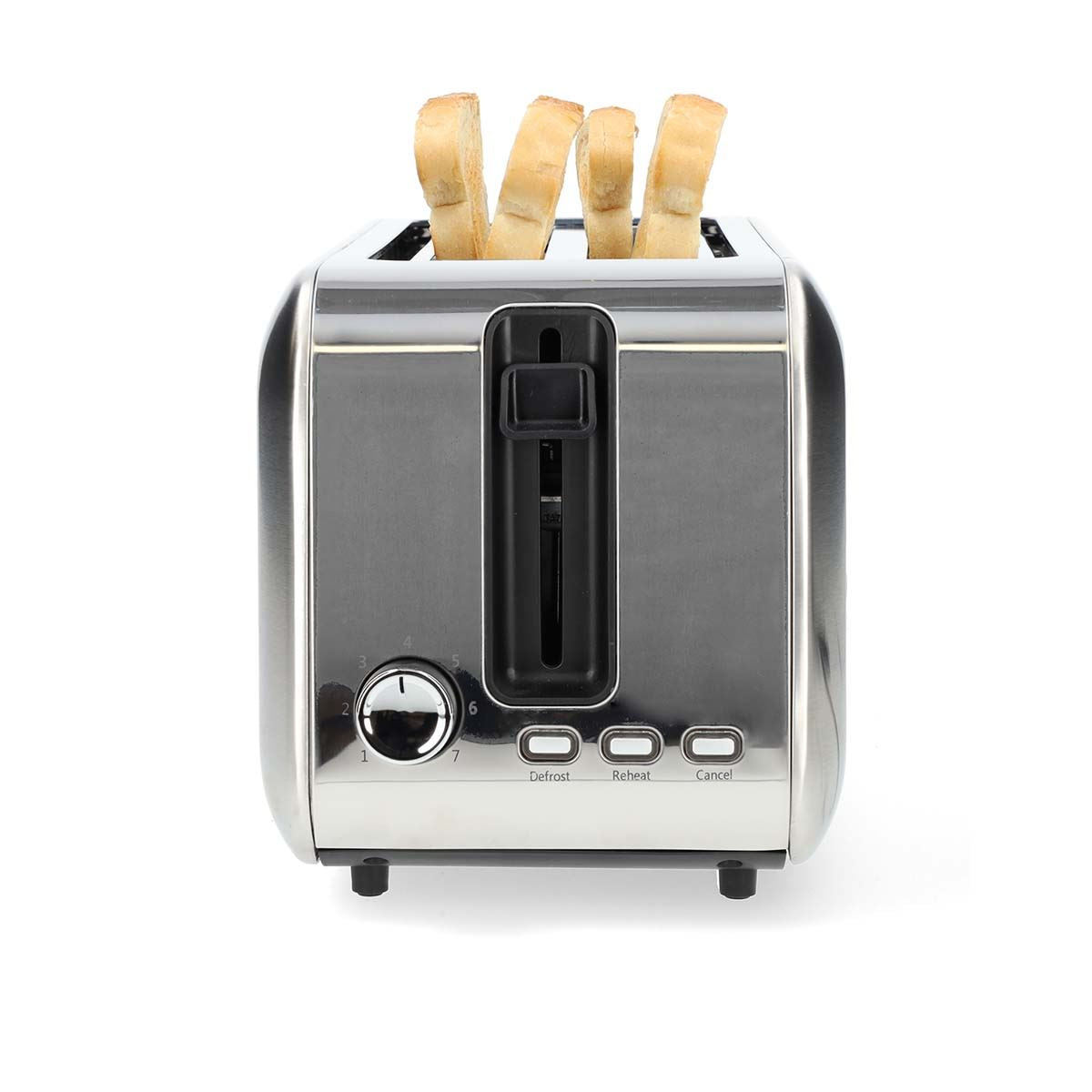 Nedis 2 Slice Toaster with Extra Long Slots, Bun Warming Rack, 7 Browning Settings, Defrost, Reheat and Cancel, 1450W