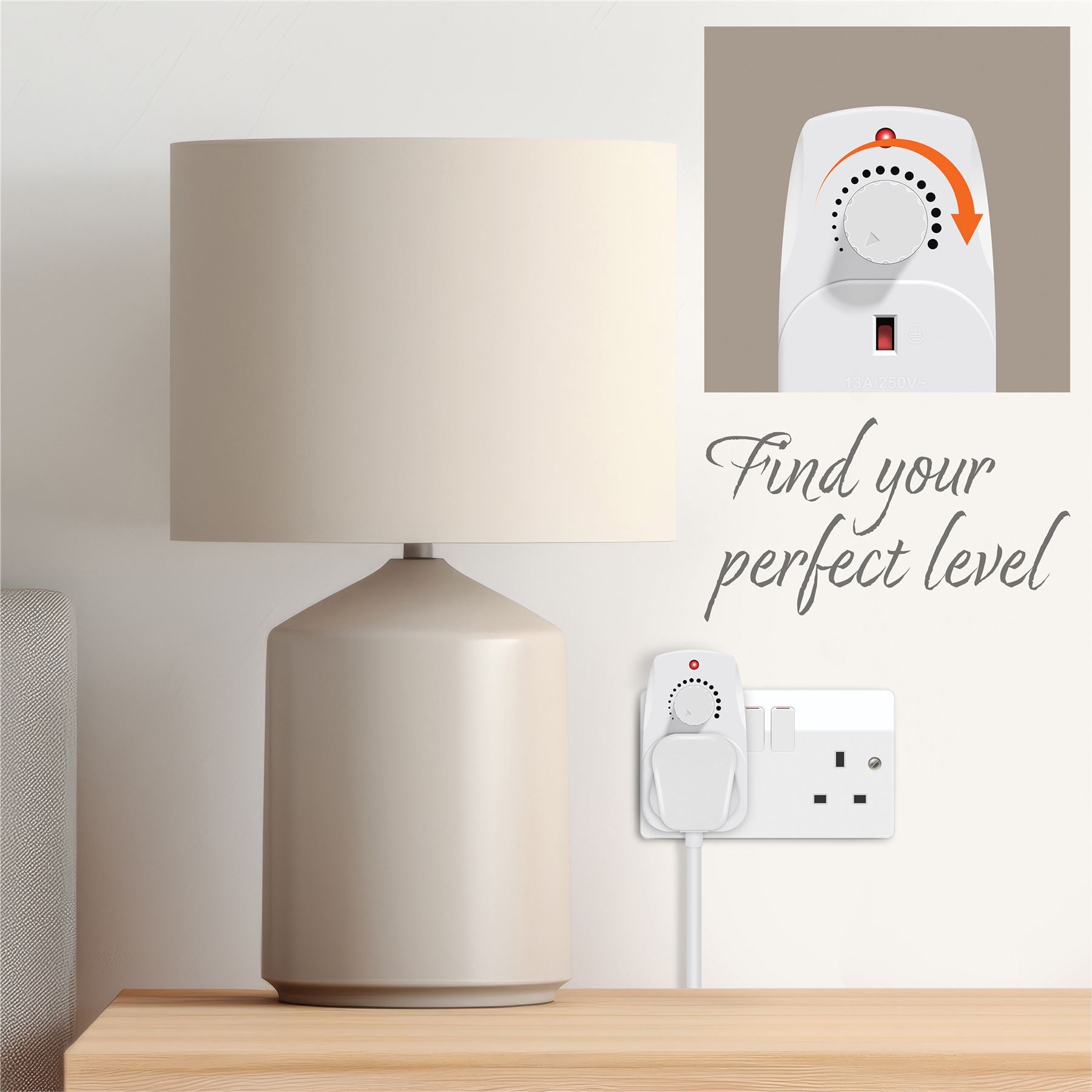 Adjustable Lamp Light Dimmer Switch 13A Wall Plug In Brightness Control