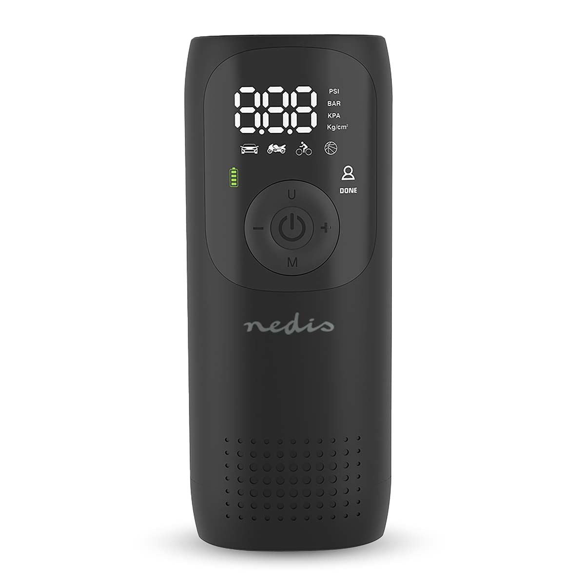 Nedis Portable Tyre Inflator, Rechargeable Air Compressor with Digital Display, LED Torch, 150 PSI Max Pressure, USB-C Charging, for Car, Bike, Motorcycle, Footballs, Inflatables & More