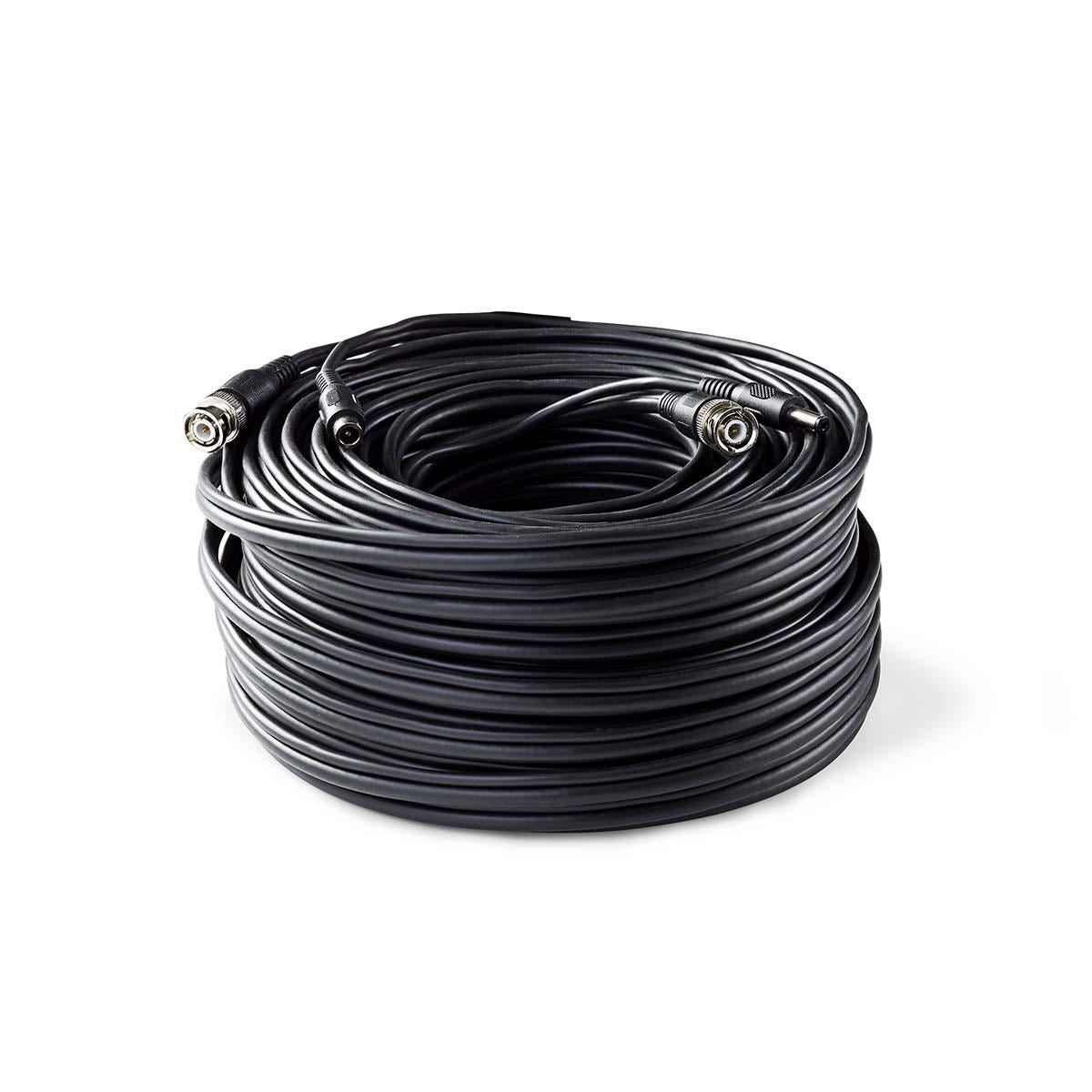 Nedis CCTV 10m Combination Installation Security Cable| BNC / DC Connections|Male to Female Dual Run|Round | PVC | Black