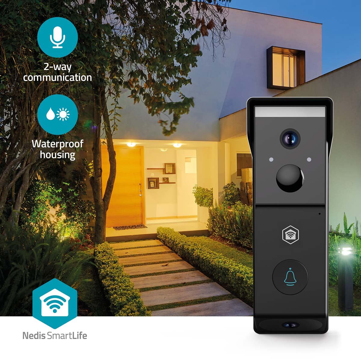 Nedis SmartLife Wireless Video Doorbell WiFi Camera, Battery Powered | 2x Full HD 1080p | Cloud Storage (optional) / microSD (not included) | IP54 | With motion sensor | Night vision | Black