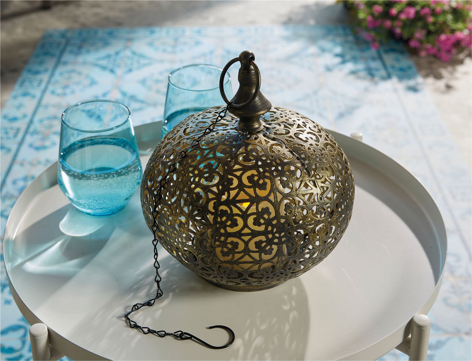 Moroccan Style LED Hanging Light Lantern USB Rechargeable Outdoor Warm White with Timer
