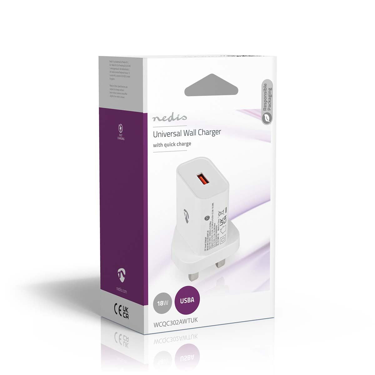 Nedis Wall Charger | 18 W | QC3.0 | Quick charge feature | 3.0 A | Number of outputs: 1 | USB-A | Automatic Voltage Selection | White