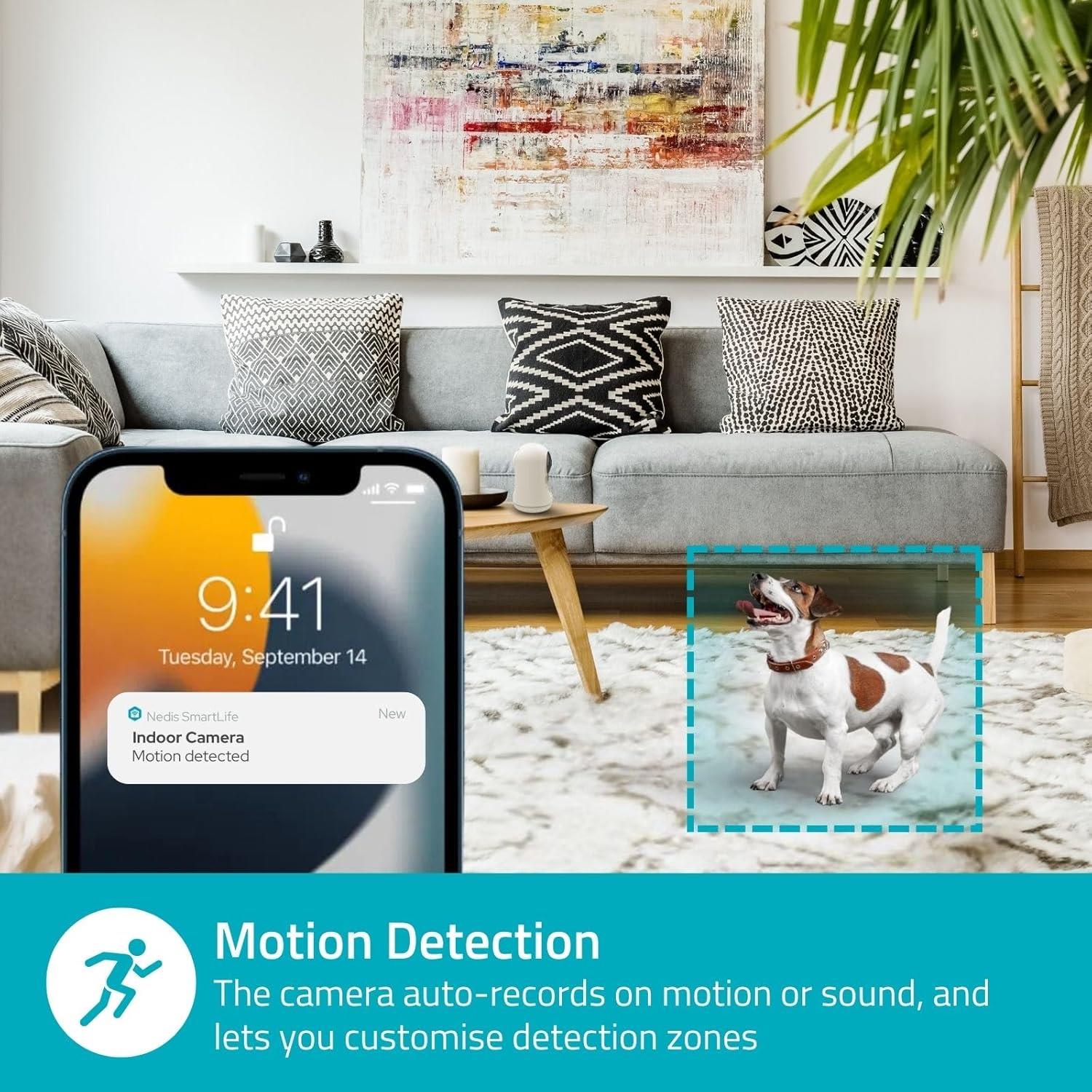 Nedis SmartLife Indoor Camera | 3MP Full HD 1296p | Pan tilt | Cloud Storage (optional) / microSD (not included) | With motion sensor | Night vision | White