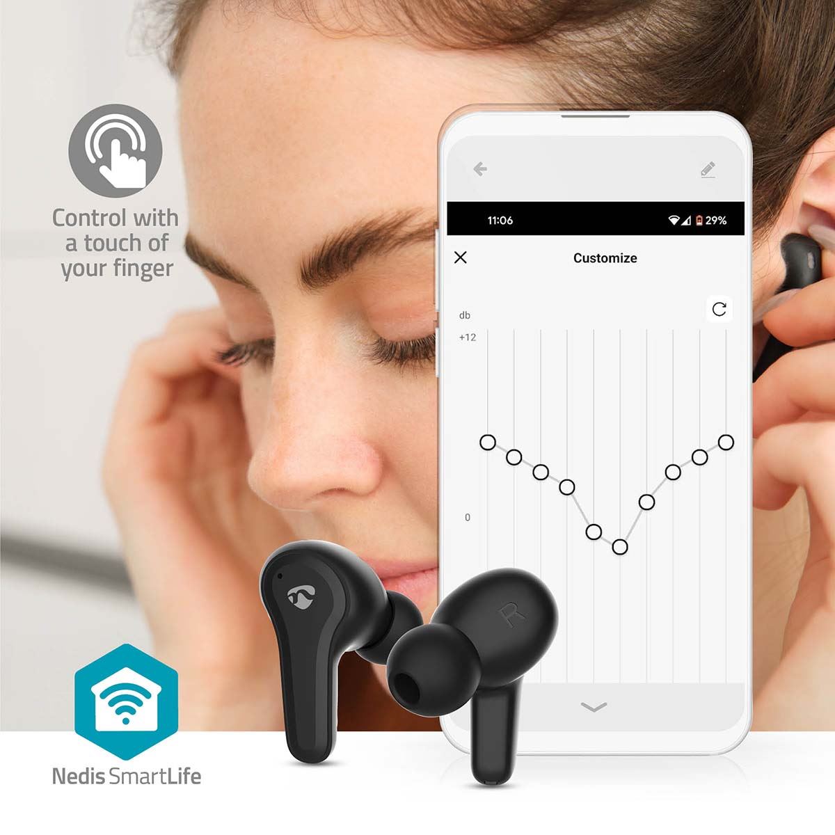 Nedis Fully Hybrid ENC + ANC Wireless Bluetooth® In-Ear Earphones ® Touch Control
