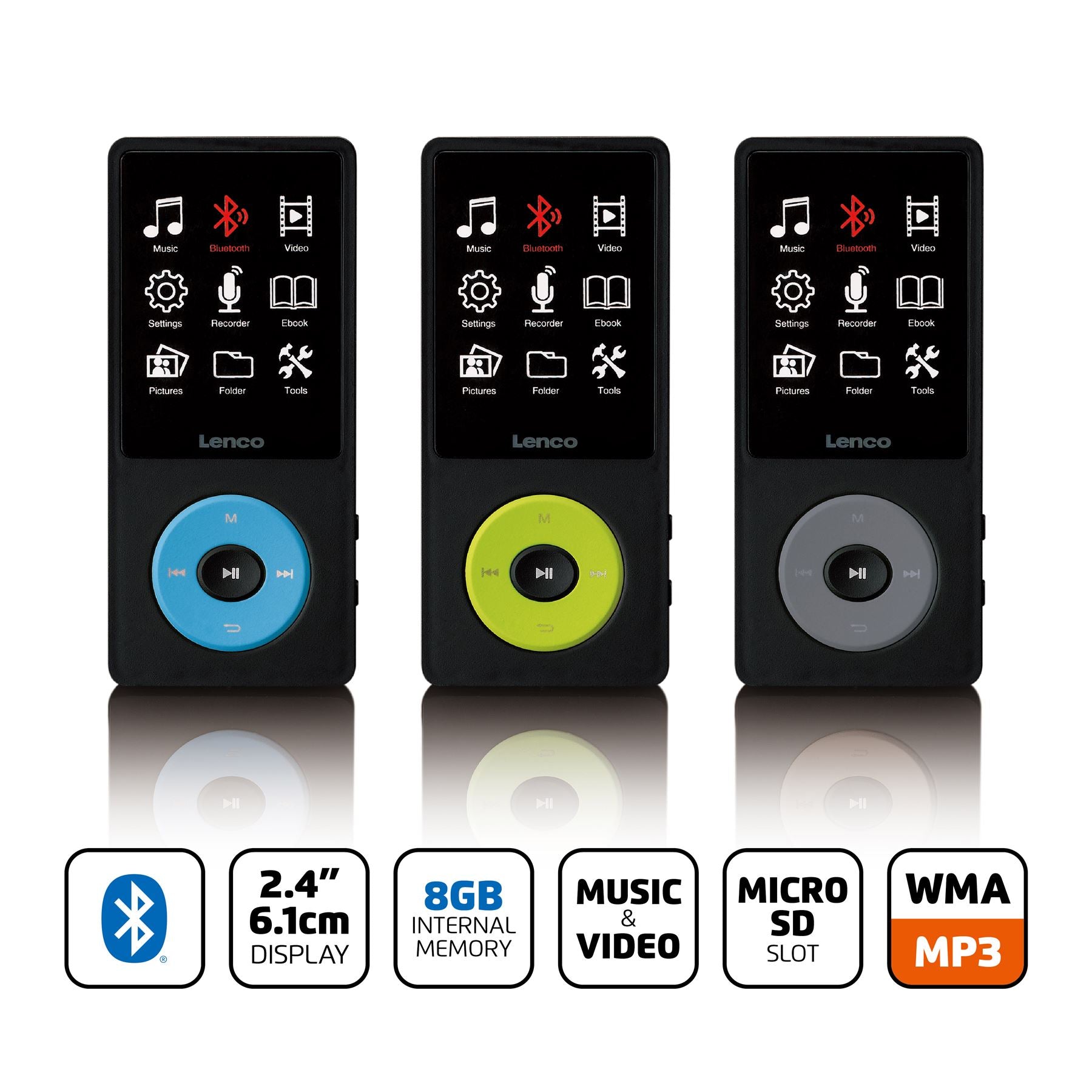 Lenco MP3/MP4 Player | Bluetooth® | 8GB | Micro SD Card Expansion | Blue