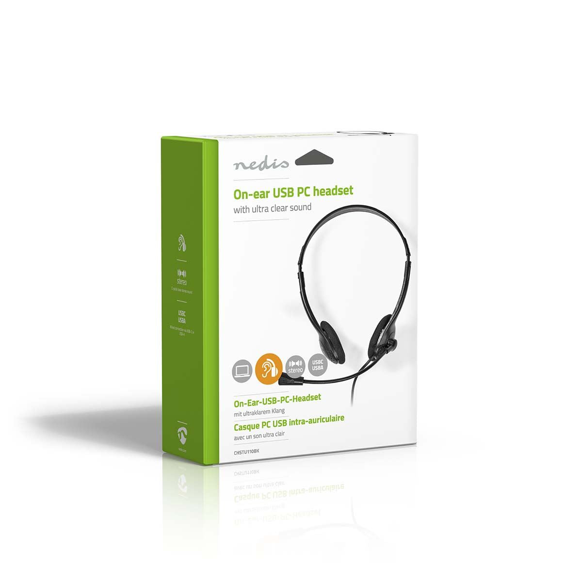 Nedis PC Headset | On-Ear | Stereo | USB Type-A / USB Type-C™ | Fold-Away Microphone | Black