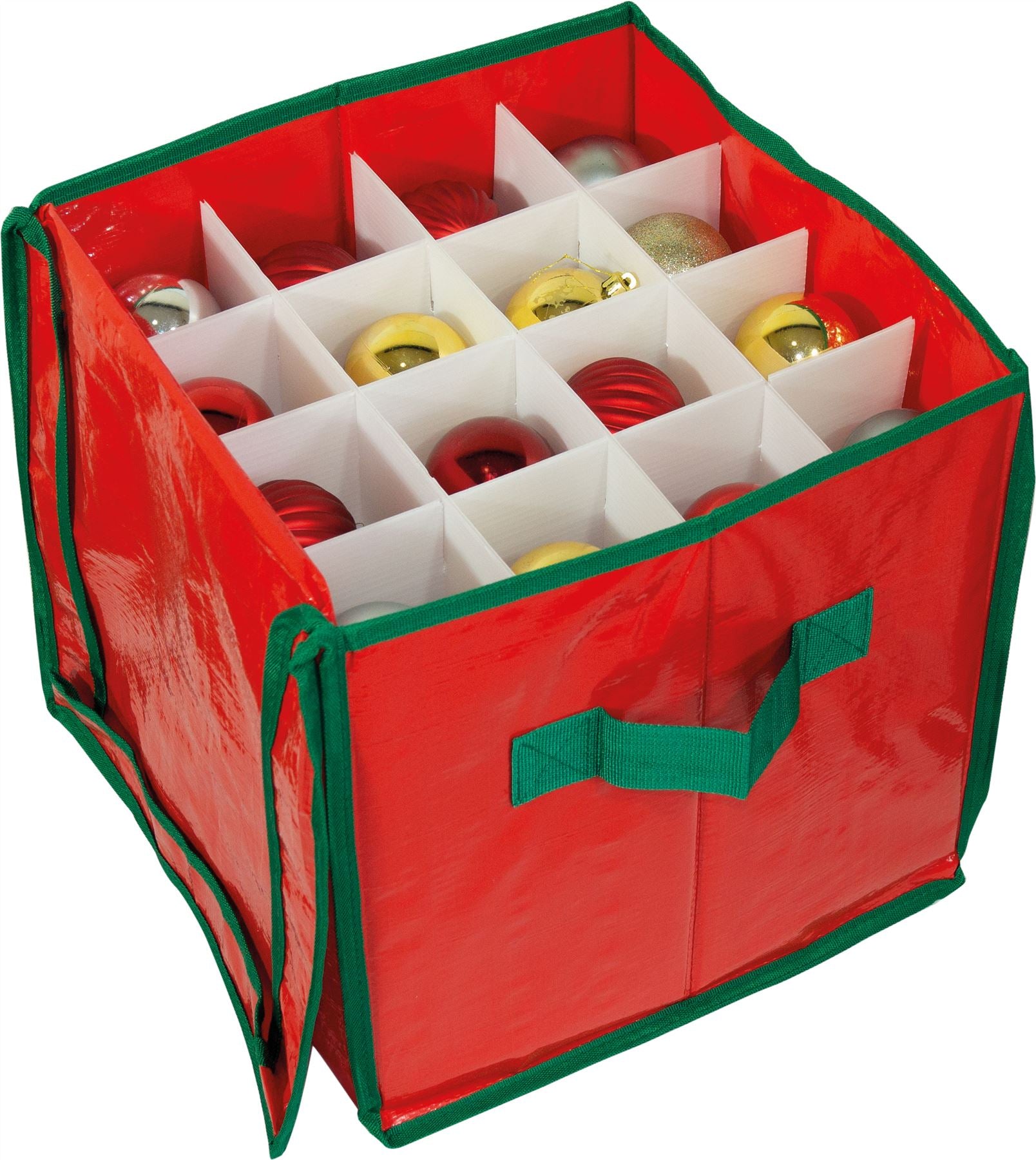 Christmas 64 Compartment Bauble Decoration Storage Box Bag with Zip Closure and Side Handle - Red