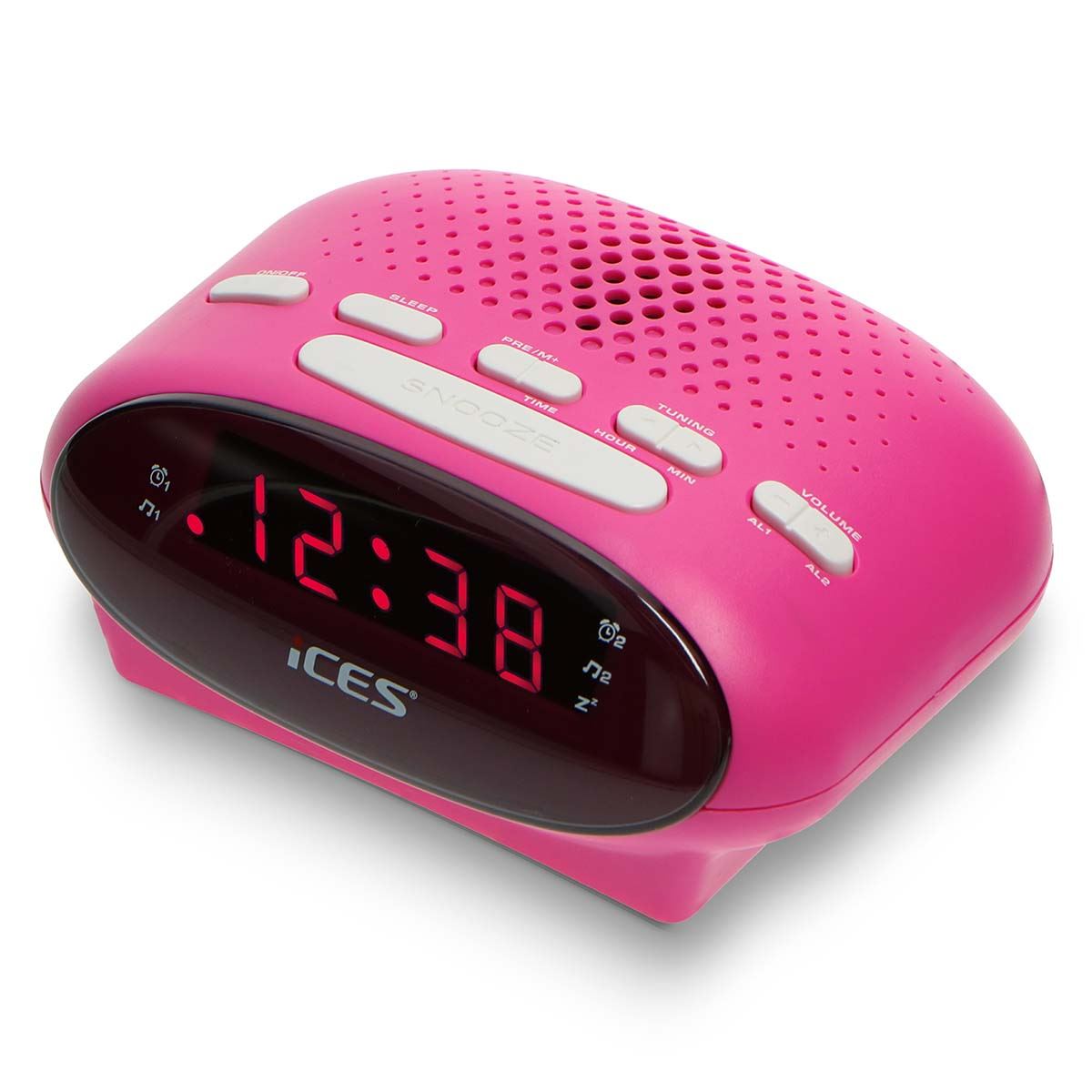 ICES Digital Desk Alarm Clock Radio LED | FM | Buzzer, Dual Alarm & Snooze function - Pink