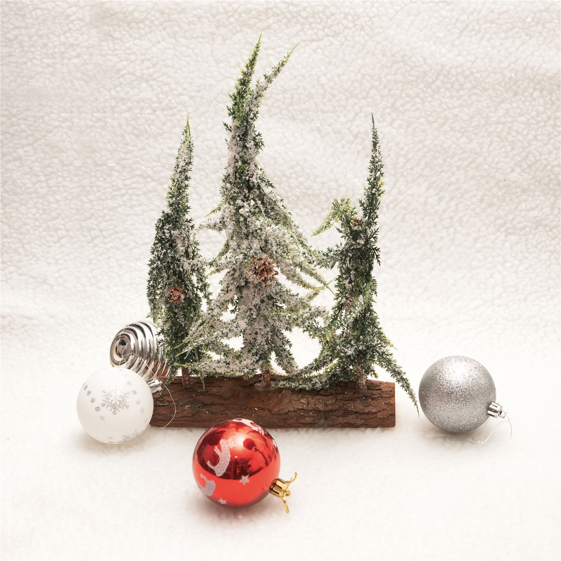 Decorative Snow Topped Effect Mini Christmas Tree Display on Log
