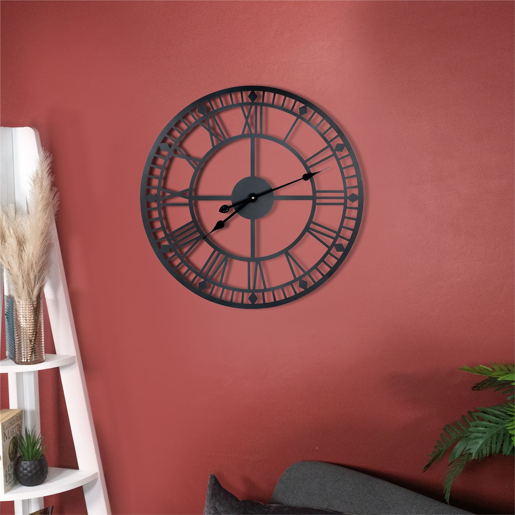 60cm 24" Large Stunning Outdoor Indoor Garden Decorative Clock Silent Running Black