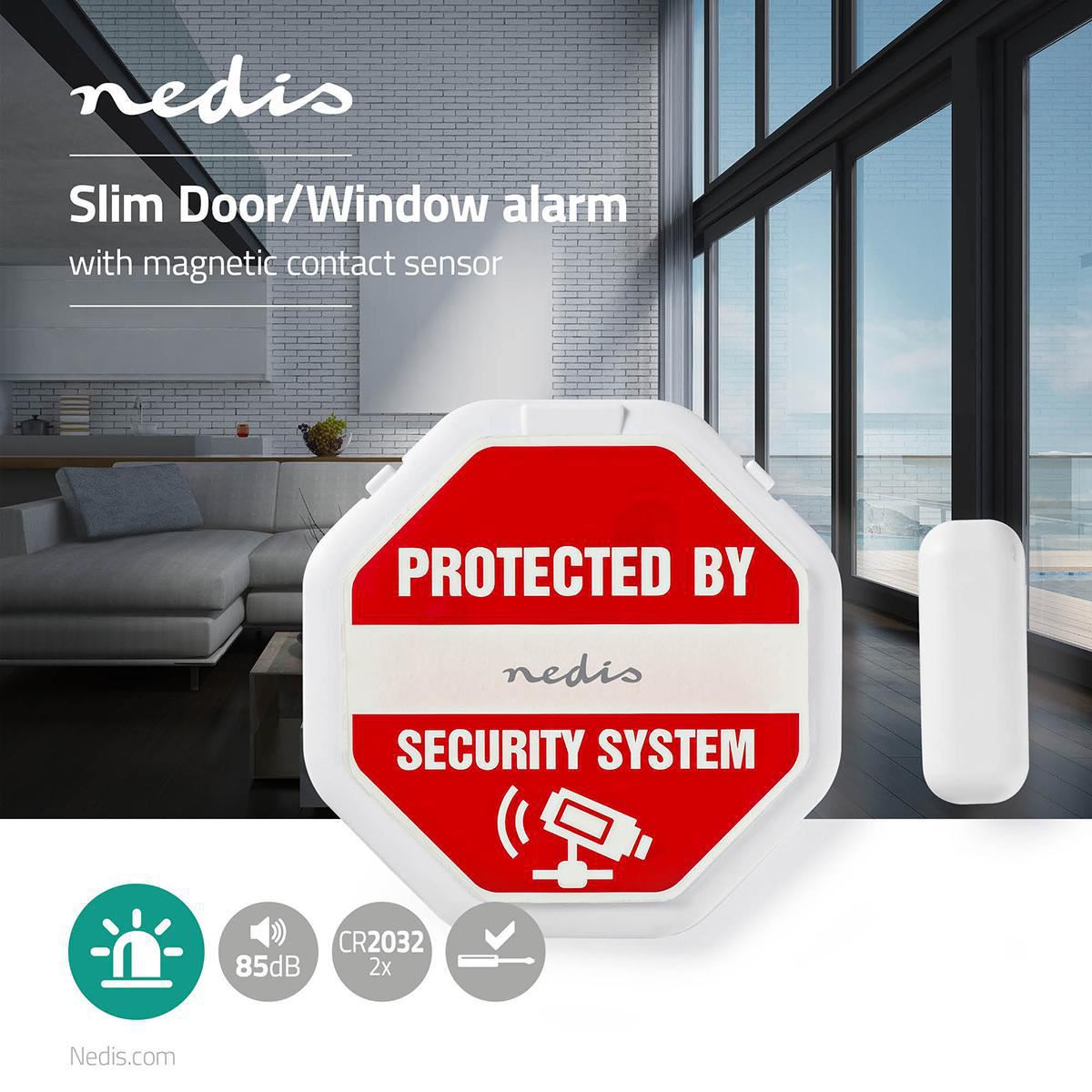 Nedis Compact Wireless Door Contact Magnetic Alarm 85db Siren | Standalone