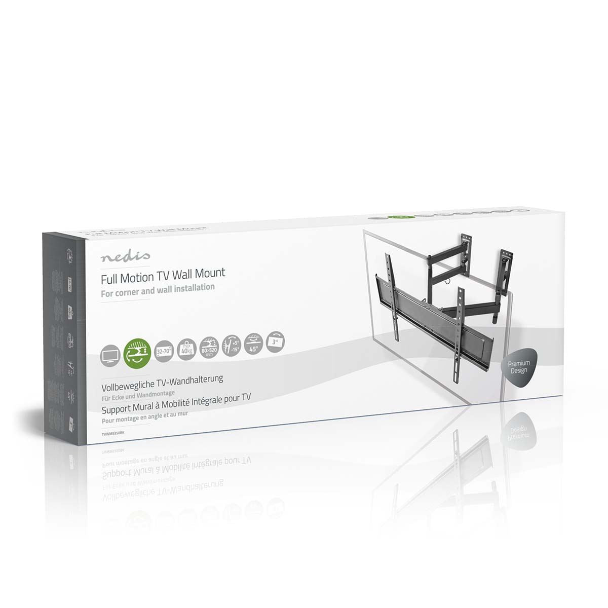 Nedis Full Motion TV Wall Mount | 32 - 70 " | Maximum supported screen weight: 40 kg | Tiltable | Rotatable | Minimum wall distance: 80 mm | Maximum wall distance: 520 mm | 3 Pivot point(s) | Steel | Black