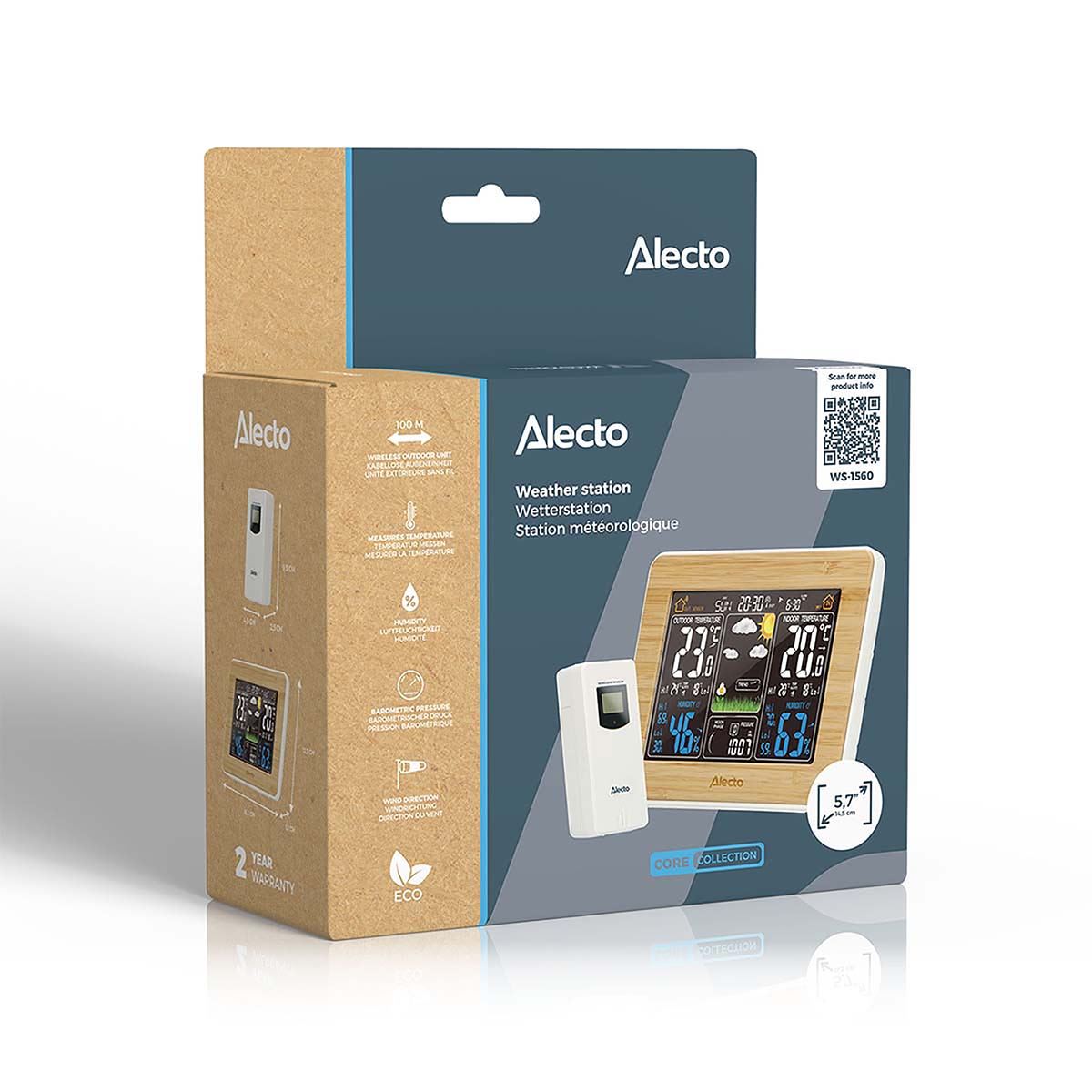 Alecto WS-1560 Indoor/Outdoor Wireless Weather Station, Temperature, Pressure, Forcast, Humidity, Moon Phase & More - Bamboo