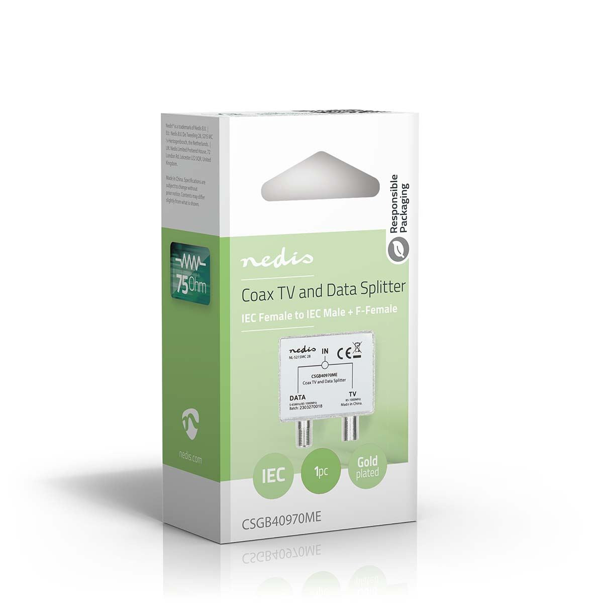 Nedis Satellite & Antenna Adapter | IEC (Coax) Female | F Female / IEC (Coax) Male | Nickel Plated | 75 Ohm | Straight | Metal | Metal / Silver | 1 pcs | Box