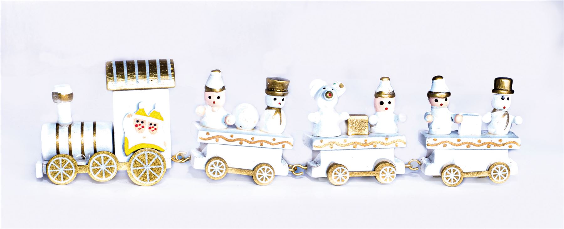 Wooden Christmas Train Set Display In White and Gold