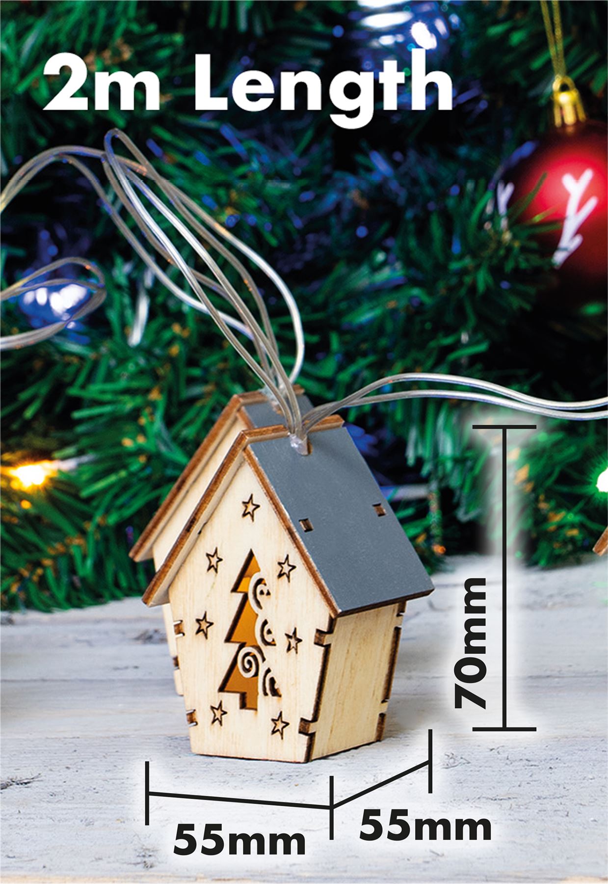 Christmas 10 x Wooden House Fairy LED Light String Tree Star Reindeer Decoration 2m