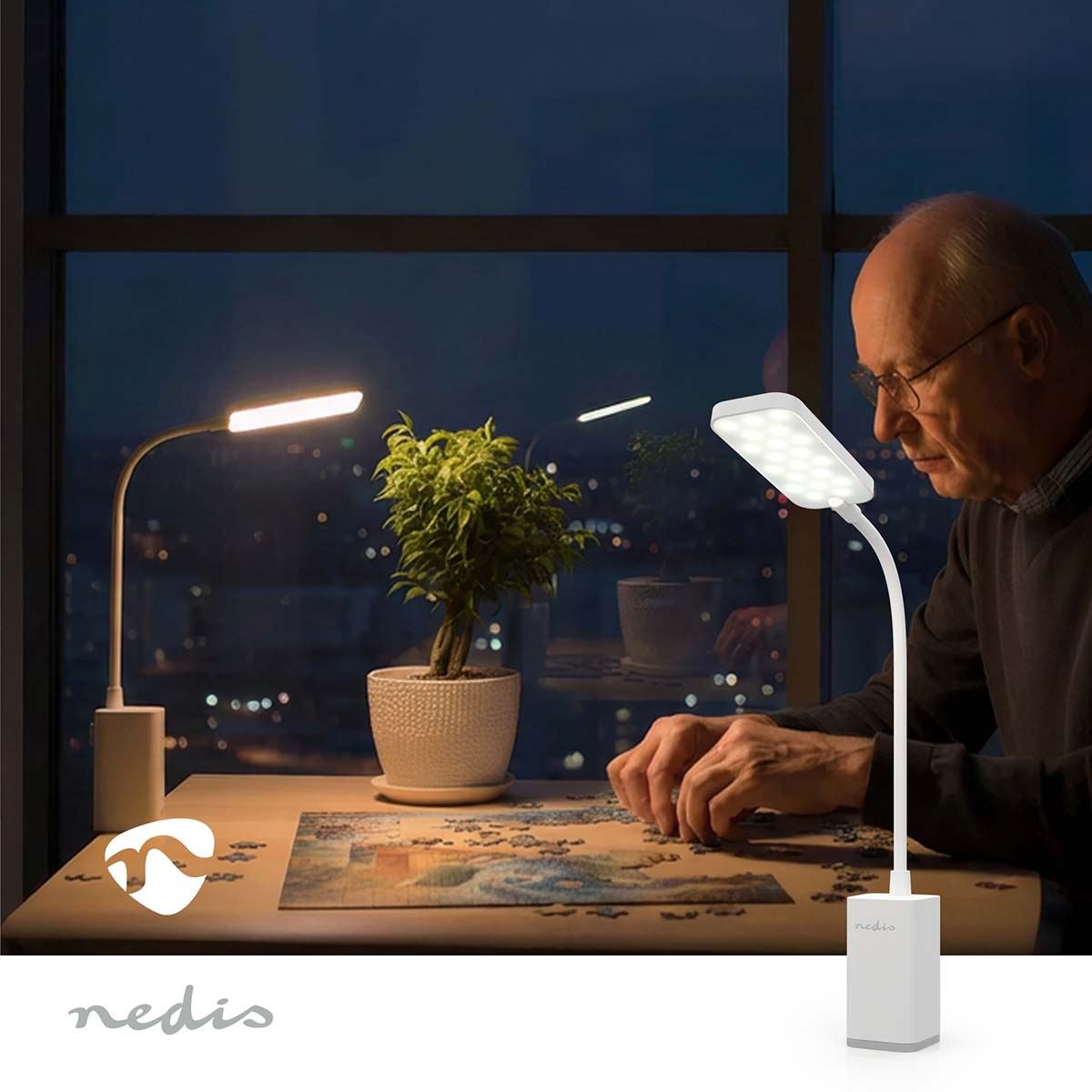 Nedis Rechargeable LED Desk Lamp with Clamp - Gooseneck Light, Touch Dimmable, 20 LEDs, USB-C, Study & Work Lamp