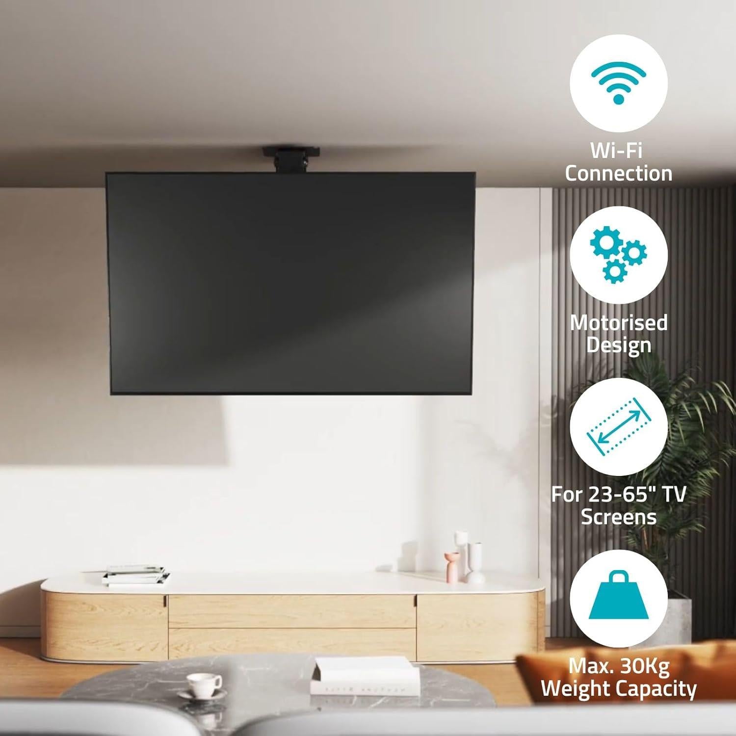 Nedis Smart Motorised TV Ceiling Mount Bracket for 23-65" Screen Max 30kg Adjustable Tilt and Swivel with Remote Control