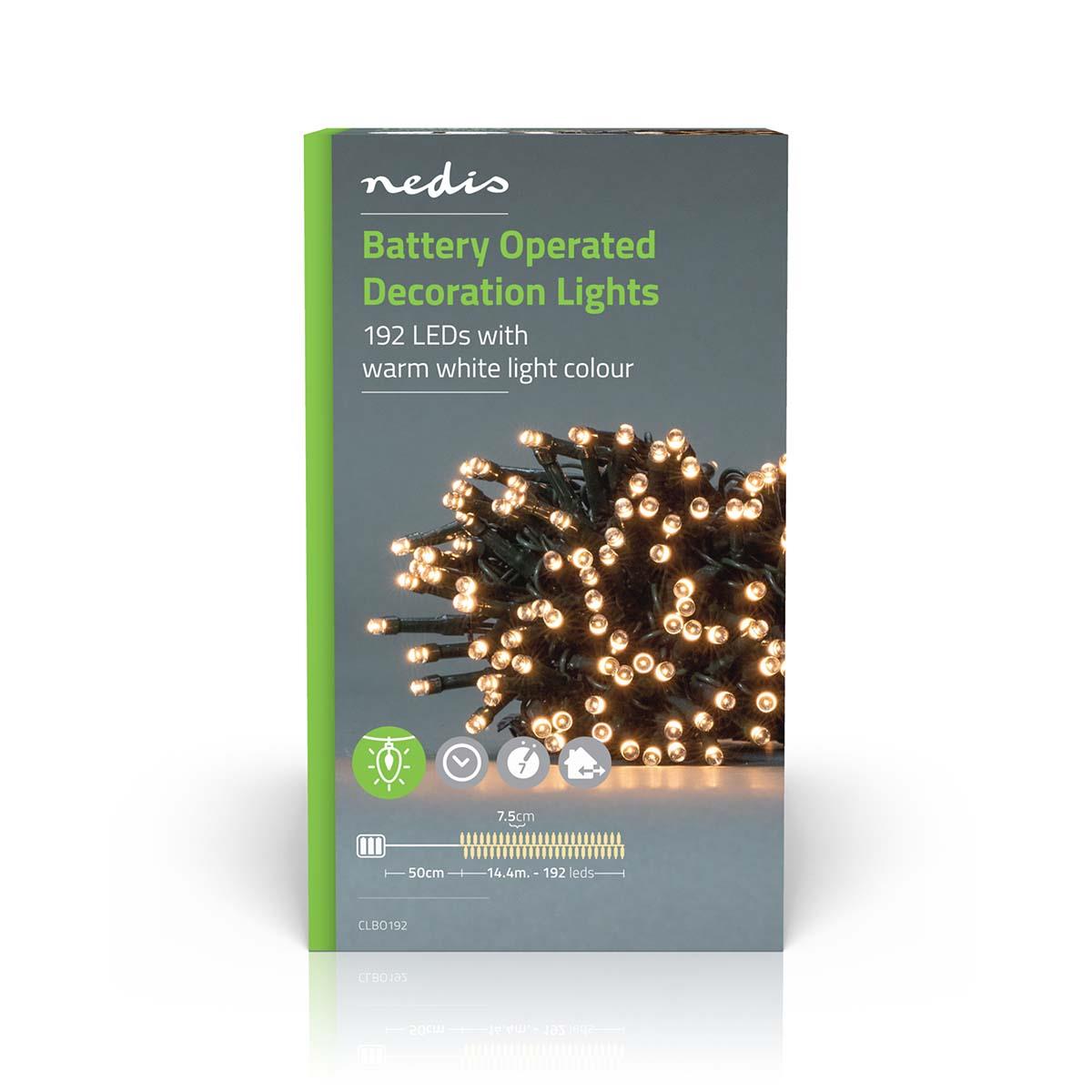 Nedis Christmas Lights | String | 192 LED's | Warm White | 14.40 m | Light effects: 7 | Indoor & Outdoor | Battery Powered