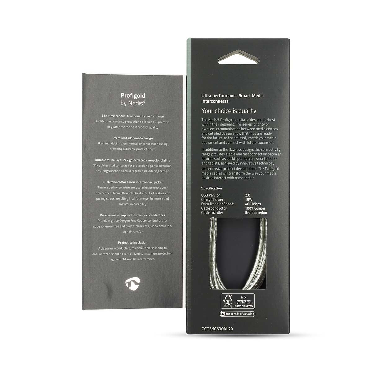 Nedis USB Cable | USB 2.0 | USB-A Male | USB-C™ Male | 15 W | 480 Mbps | Gold Plated | 2.00 m | Round | Braided / Nylon | Aluminium | Cover Window Box