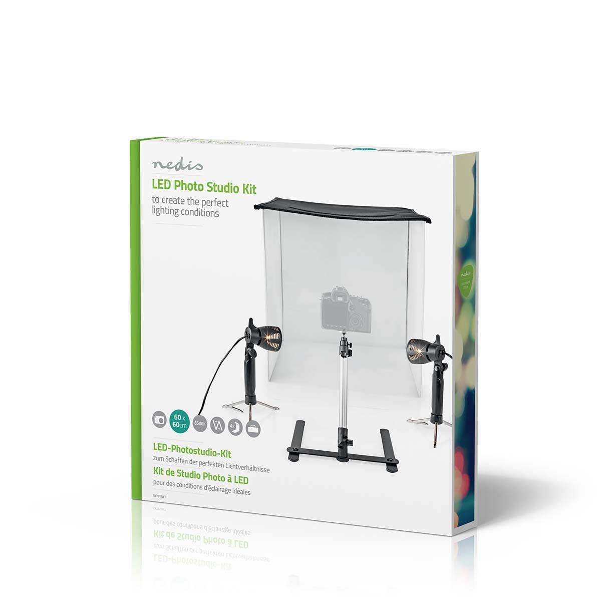 Nedis 60cm Photo Cube Portable Photo Studio Kit | 400 lm | Foldable | Backgrounds included | Travel bag included | Black