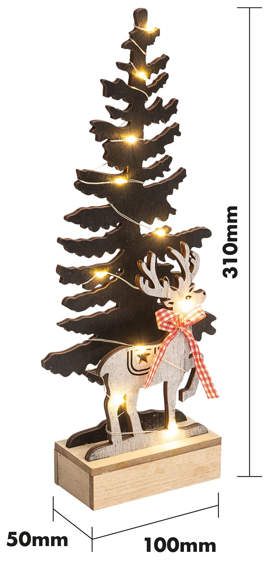 Wooden Christmas Tree LED Light Decoration with Reindeer Battery Operated