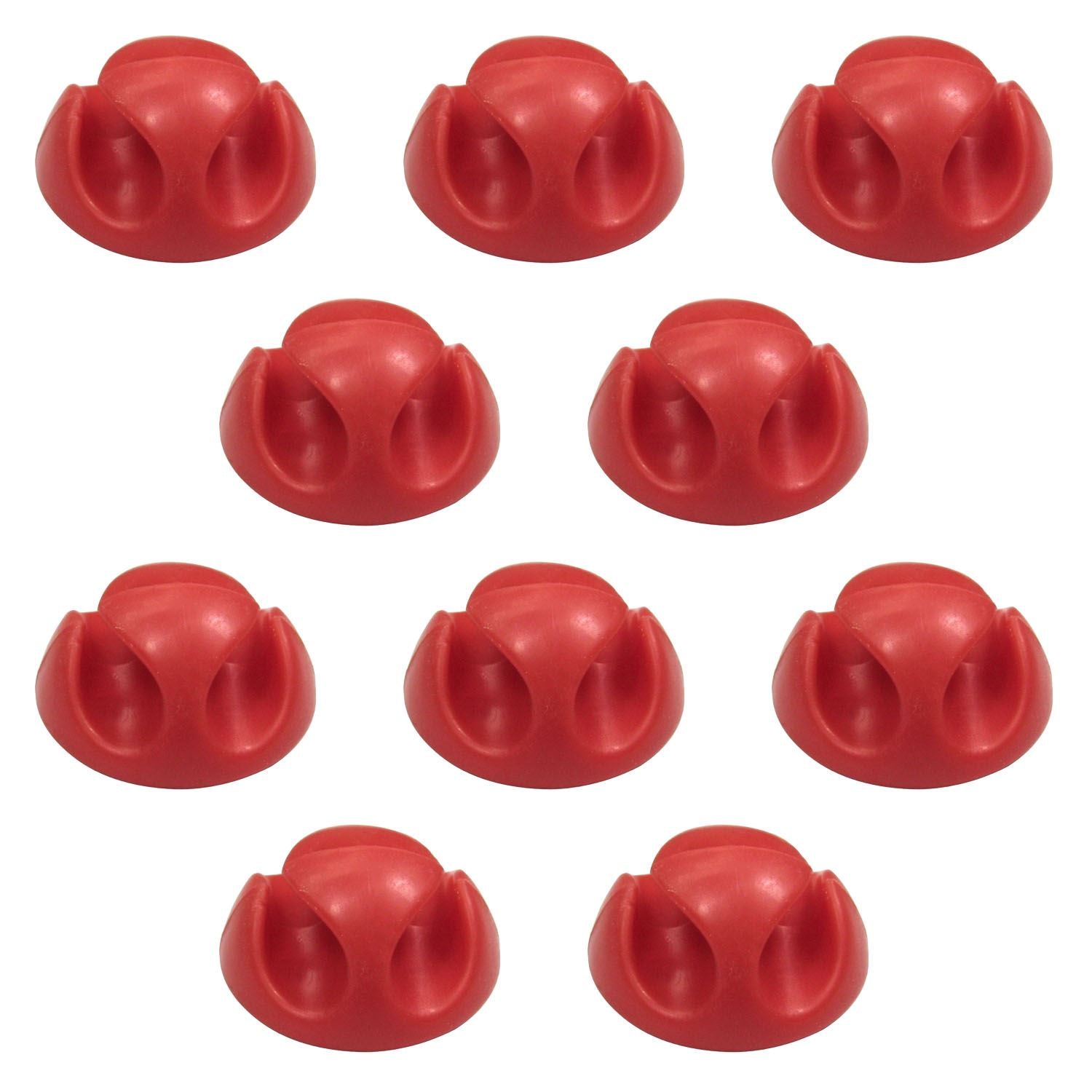 Ex-Pro 10 Pack Double Cable Desk Tidy Clips, Self Adhesive Cord Holder Clips for USB Power Wire PC Office Home, Red