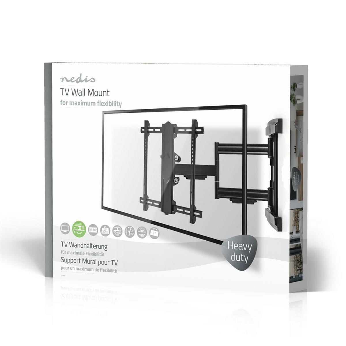 Nedis Full Motion TV Wall Mount | 37 - 80 " | Maximum supported screen weight: 50 kg | Tiltable | Rotatable | Minimum wall distance: 70 mm | Maximum wall distance: 650 mm | 3 Pivot point(s) | Steel | Black