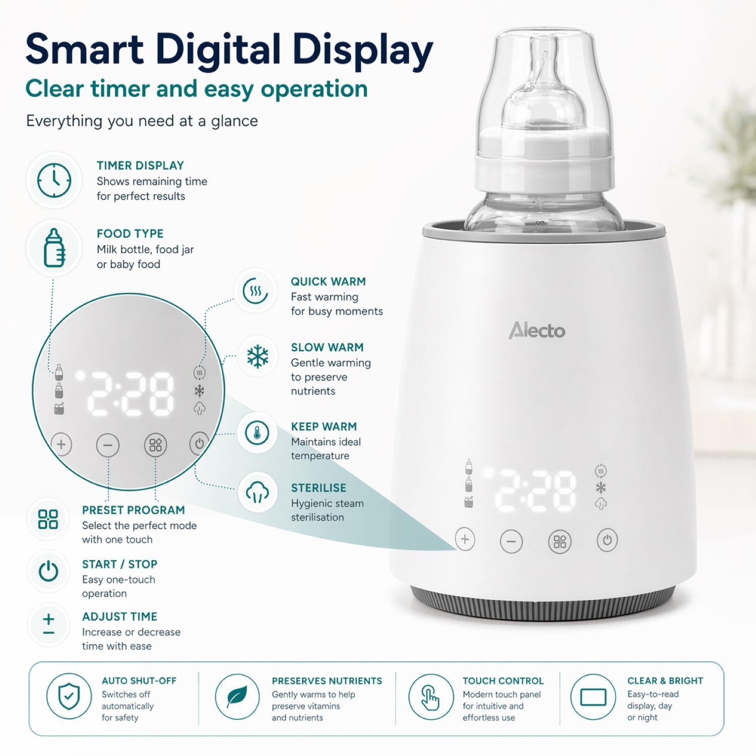 Alecto Fast Bottle / Food Warmer / Steriliser with Smart Temperature Control, Warms Evenly