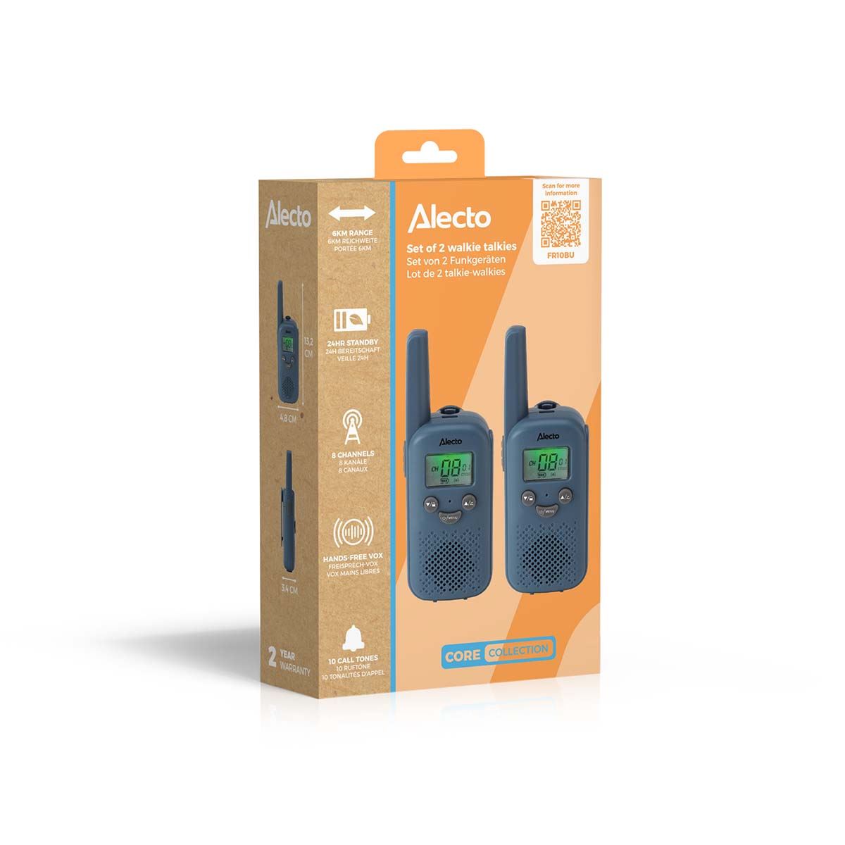 Alecto Walkie-Talkie Set | 2 Handsets | Up to 6 km | Frequency channels: 8 | PTT / VOX | 24 h standby | Blue | FR10BU