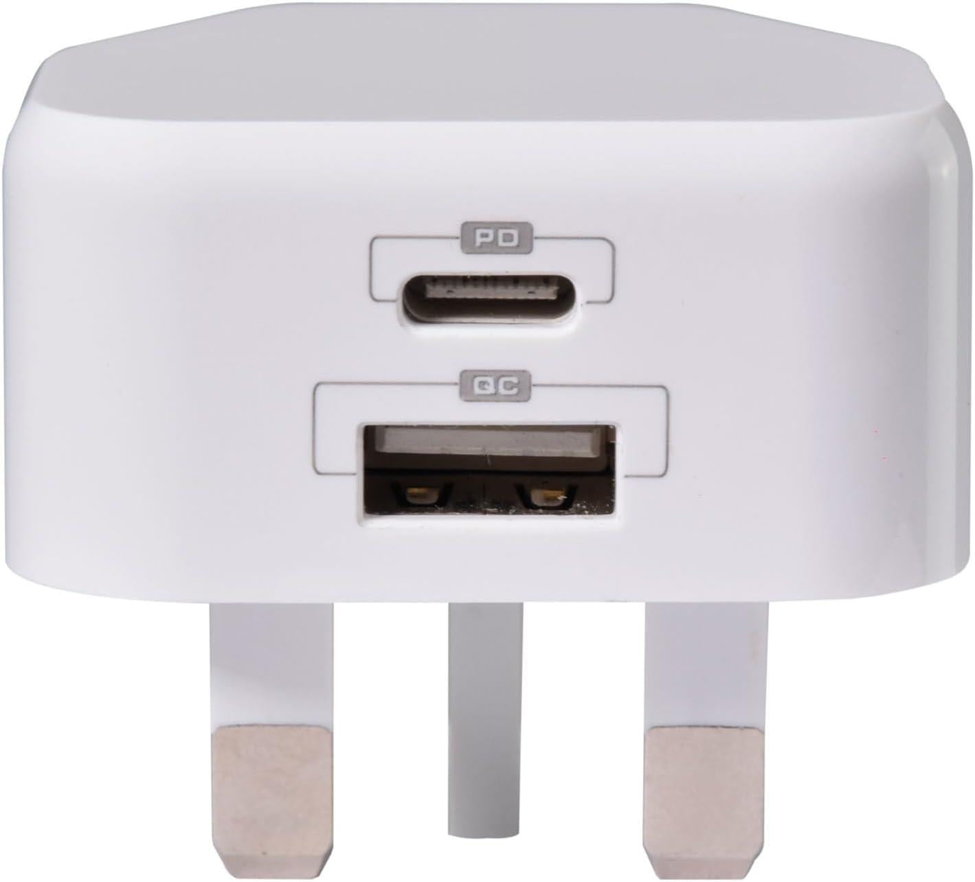 Mercury 20W USB-C & USB-A 2 Ports Fast Charging plug with PD 3.0 & PPS Technology – Compact, Lightweight, and Universal Charger for iPhone, iPad, and More | White