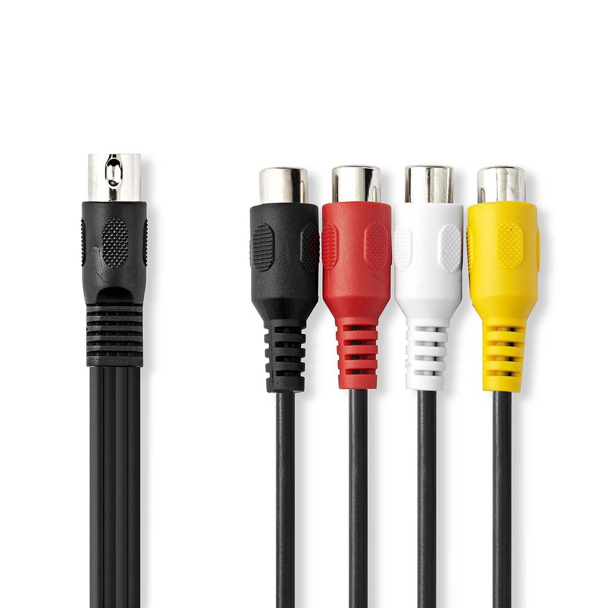 Nedis DIN Audio Cable | DIN 5-Pin Male | 4x RCA Female | Nickel Plated | 0.20 m | Round | PVC | Black | Label