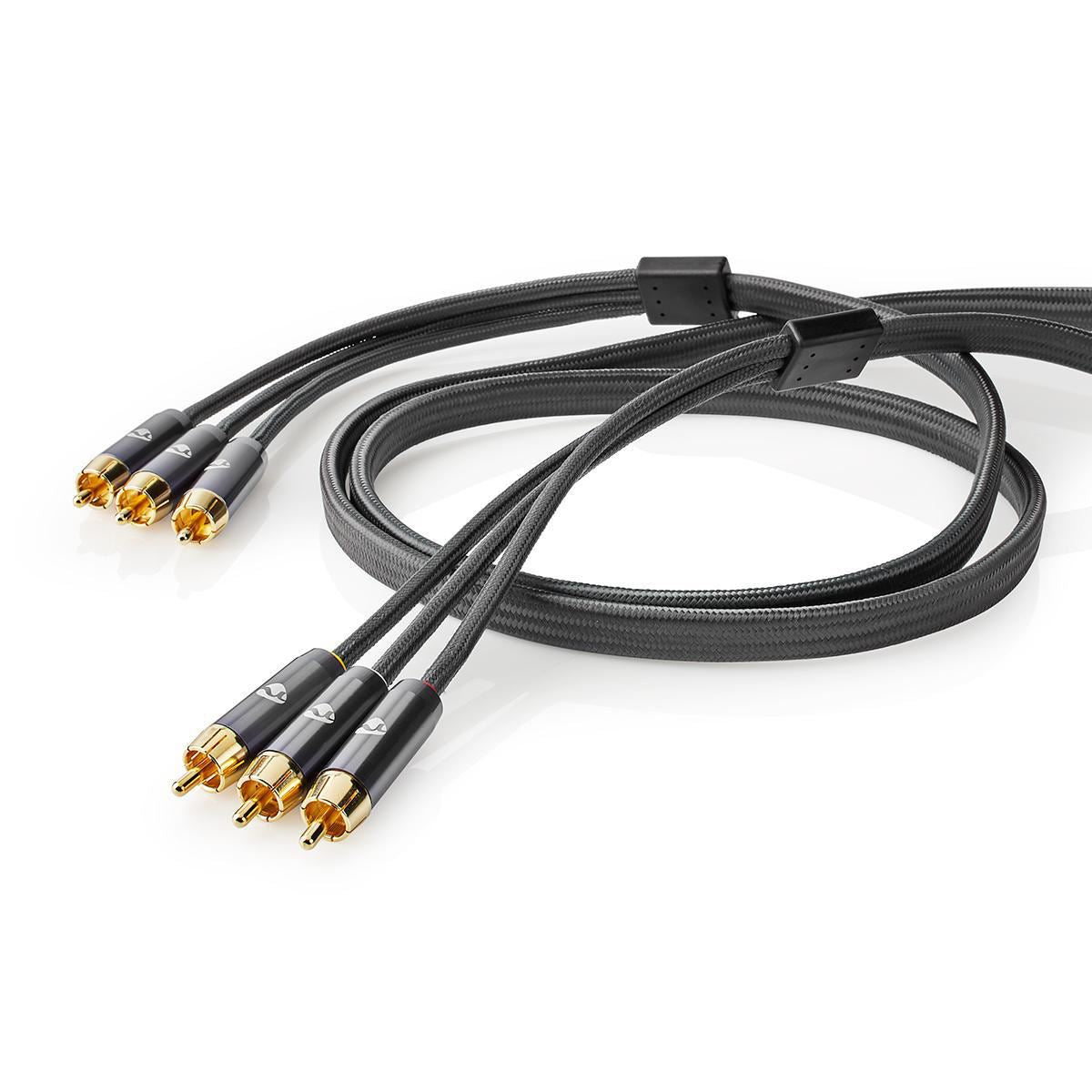 Nedis Composite Video Cable | 3x RCA Male | 3x RCA Male | Gold Plated | 480p | 2.00 m | Round | Cotton | Anthracite / Gun Metal Grey | Cover Window Box