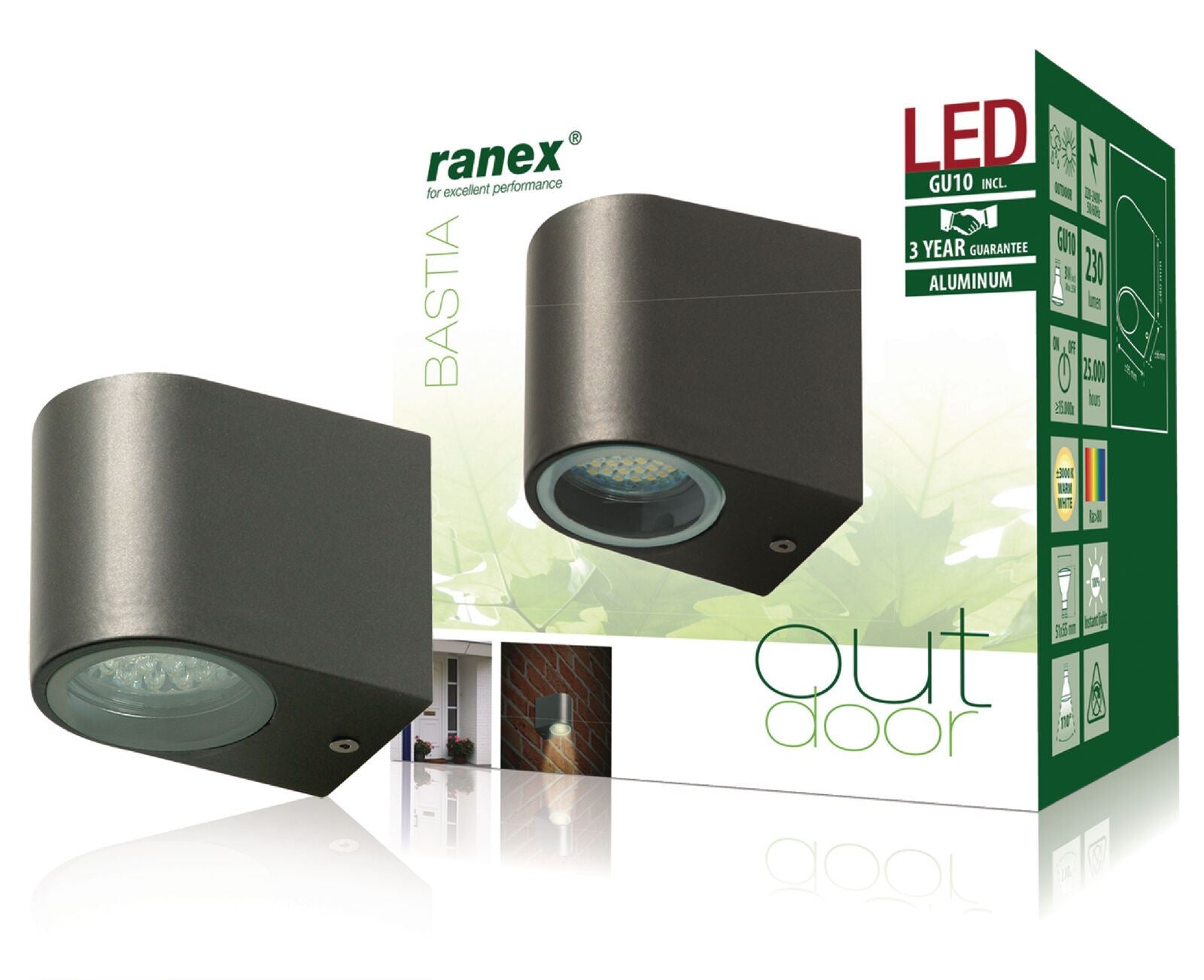 Ranex LED Grey Steel Outdoor Door Entrance Way Wall Down Light