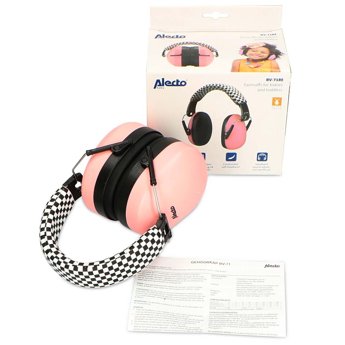 Alecto BV71RE Kids Ear Defenders Children, Age 3-16, Certified 29dB, Adjustable Size, Noise Cancelling Headphones Kids, Ear Defenders Autism, Ear Muffs for Toddler, Boys, Girls, School - Pink