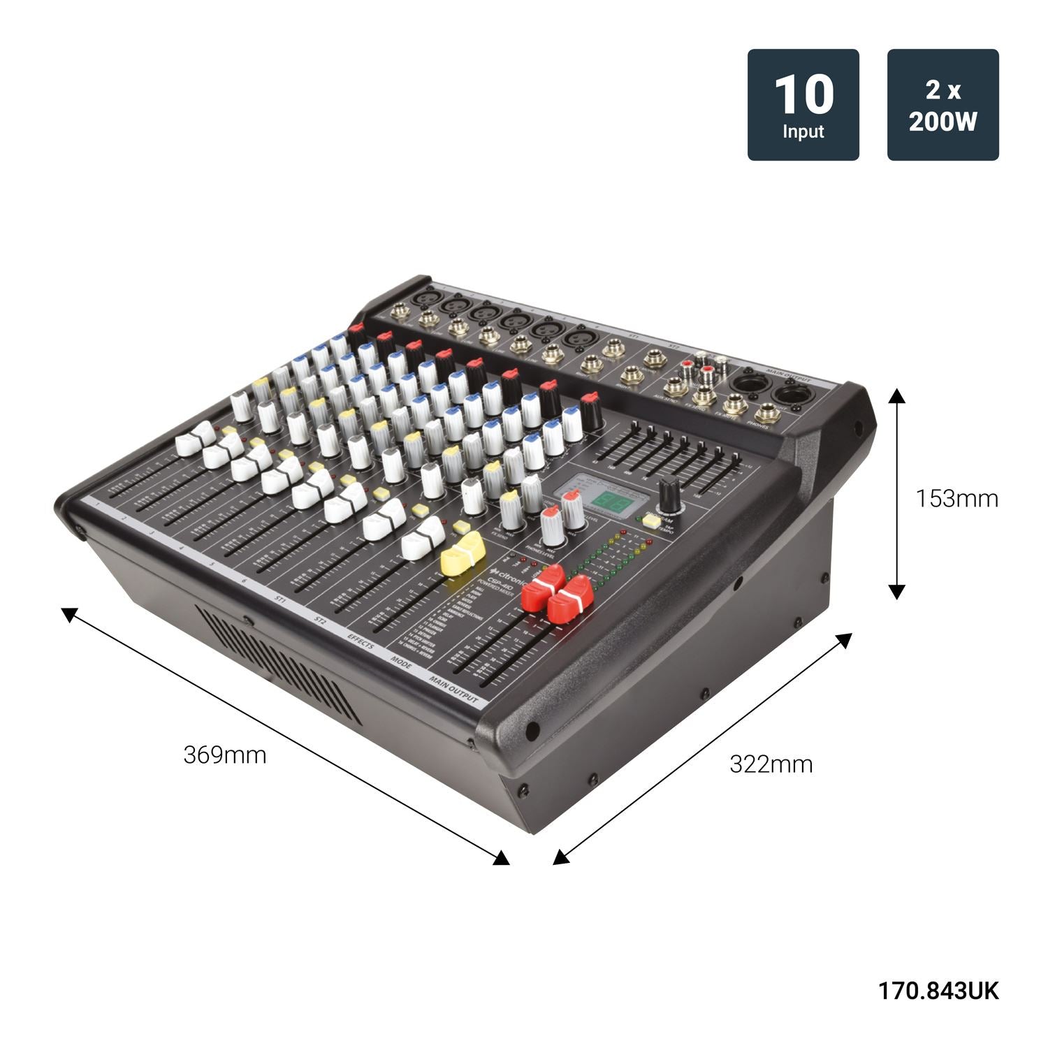 Citronic CSP Series Compact Powered Mixer With Built In Effects - 10 inputs 400W