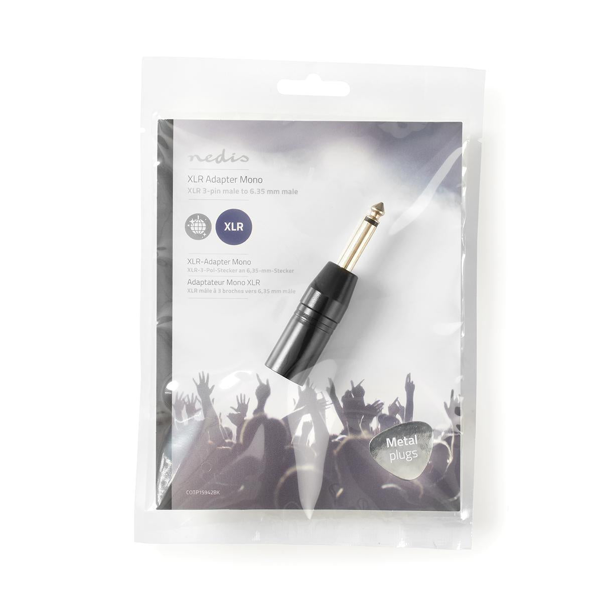 Nedis XLR Adapter | XLR 3-Pin Male | 6.35 mm Male | Nickel Plated | Straight | Metal | Black | 1 pcs | Polybag