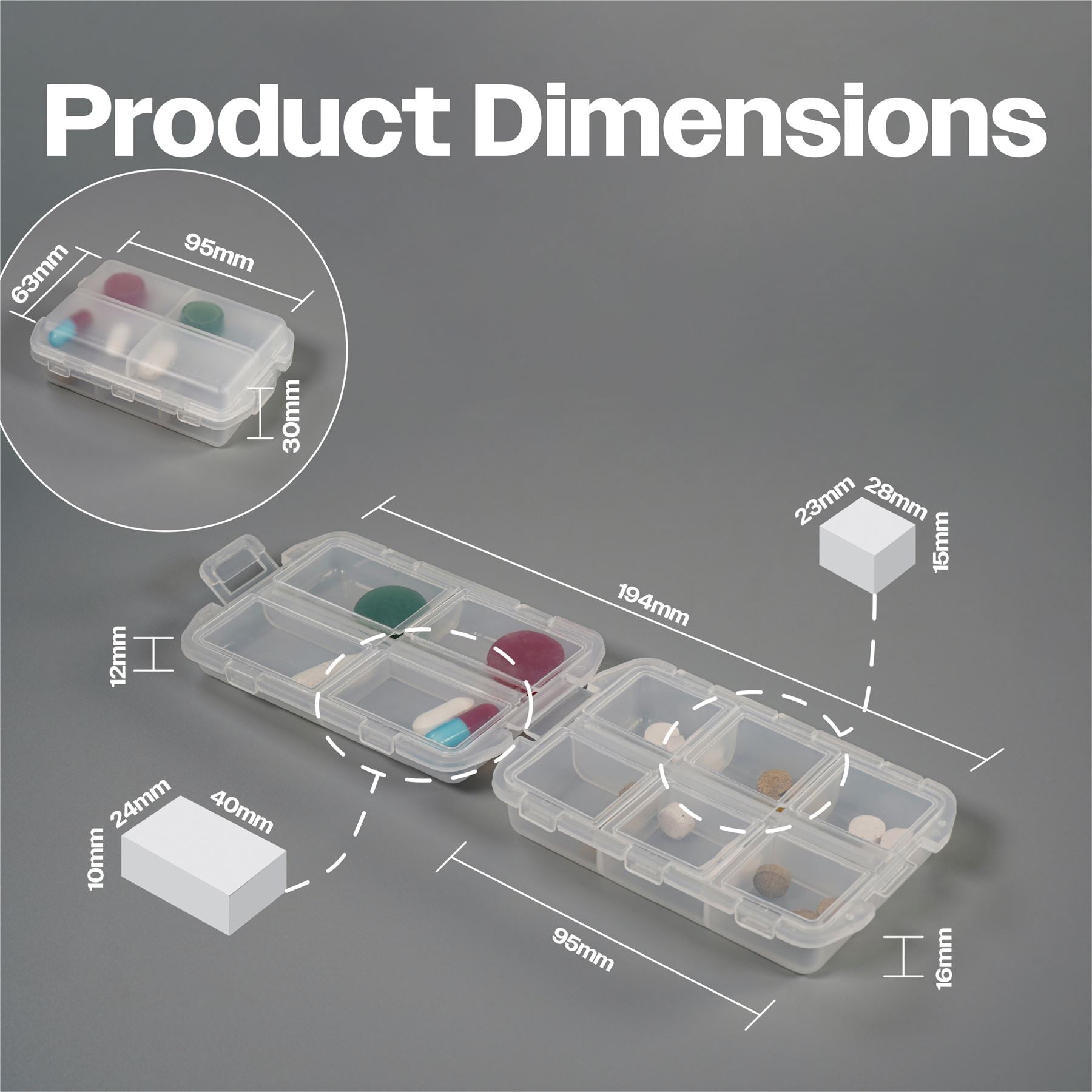 10 Compartment Pill Case.Medication Storage,Compact,Multiple Tablets and Pills,Weekly Pill Box,Alzheimers and Dementia Care,Aids for Elderly