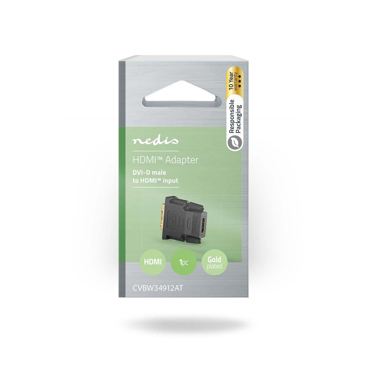 Nedis HDMI™ Adapter | HDMI™ Output | DVI-D 24+1-Pin Male | Gold Plated | Straight | PVC | Anthracite | 1 pcs | Window Box