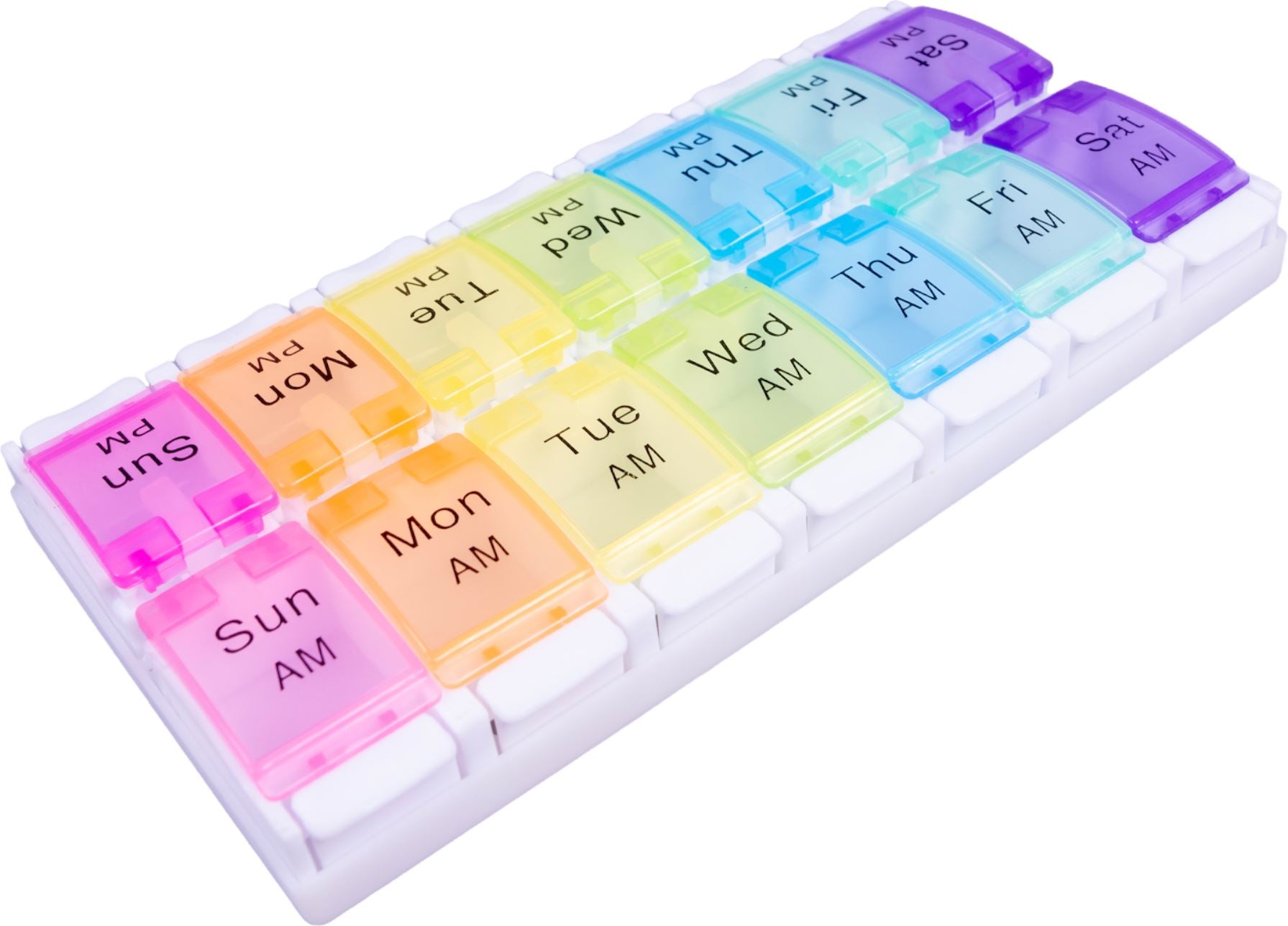 7 Day Weekly 2 Section 14 Compartment AM/PM Pill Tablet Push Button Dispenser Box