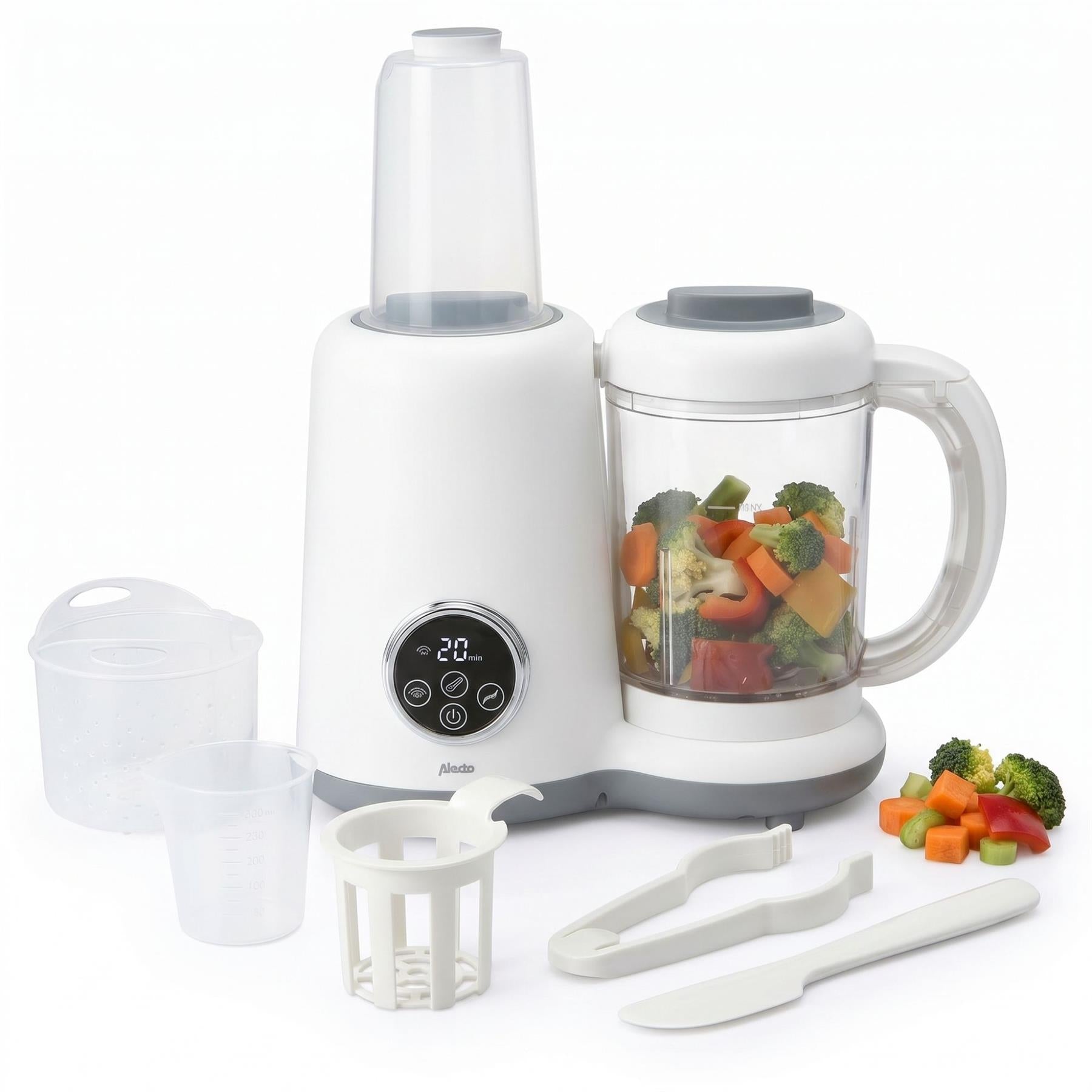 Alecto 5-in-1 Baby Food Maker, One Step Baby Food Processor Blender Grinder Puree Maker, Blend, Warm, Sterilize, Steam Cook, BPA-Free