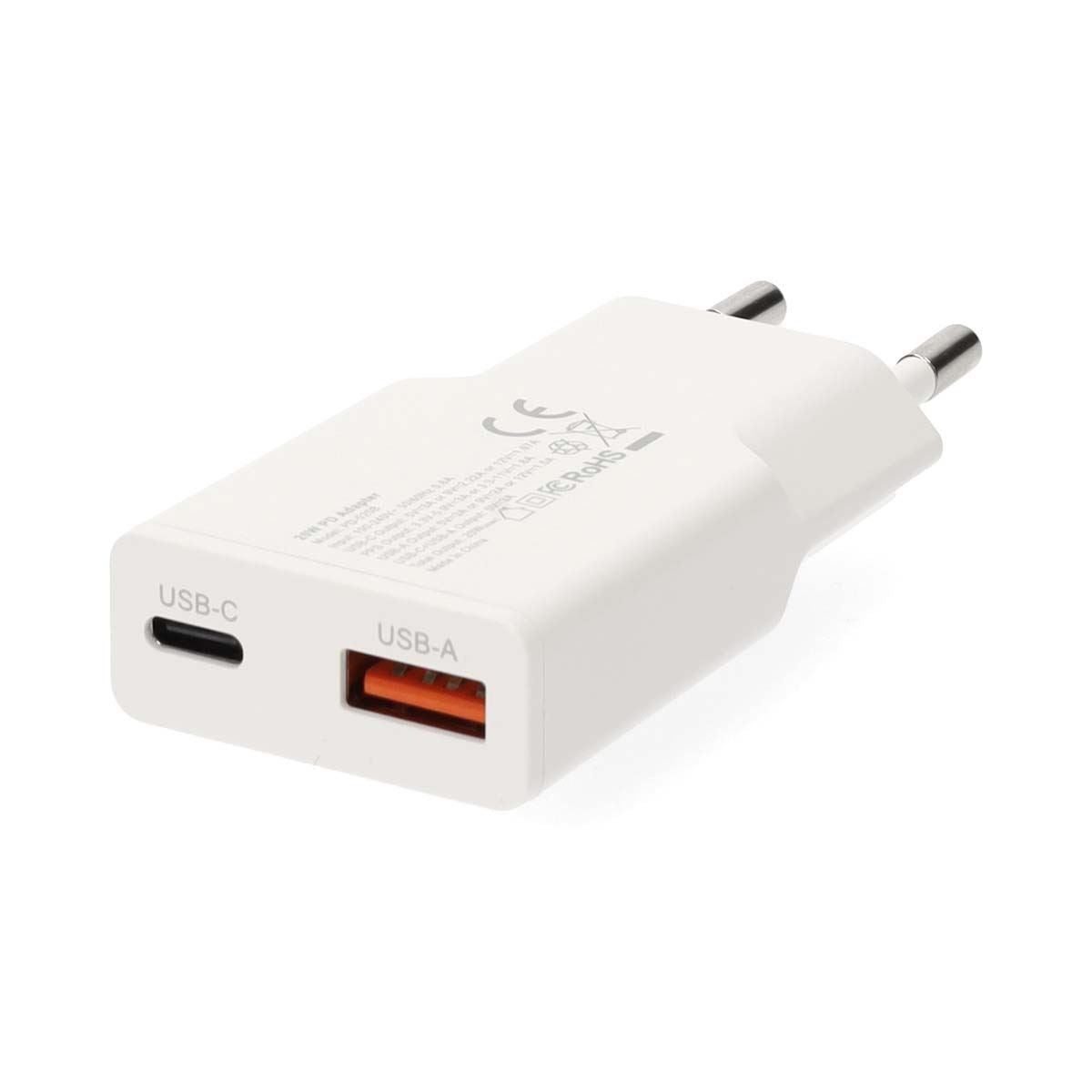 Nedis EU Euro Travel Wall Charger | 20 W | GaN | PD3.0 | Quick charge feature | 1.5 / 2.0 / 2.22 / 3.0 A | Number of outputs: 2 | USB-A / USB-C™ | USB-C™ (Loose) Cable | 1.50 m | Automatic Voltage Selection | White