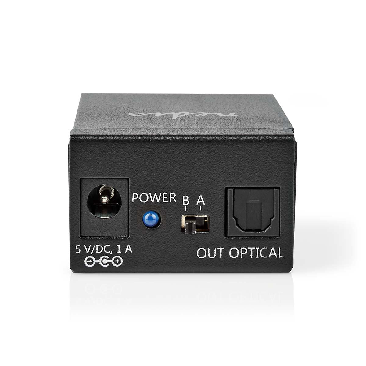 Nedis Digital Audio Switch | 2-way | Connection input: DC Power / 2x TosLink to Connection output: TosLink Female | Manual / Switch | Metal | Black