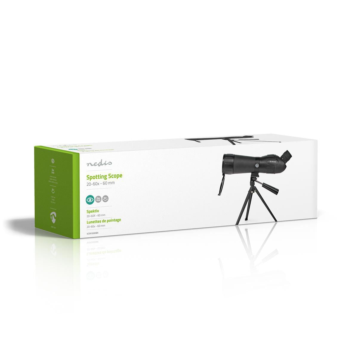 Nedis Spotting Scope | Magnification range: 20-60 | Objective lens diameter: 60 mm | Field of view: 38 m | Dioptric correction | Travel bag included | Black